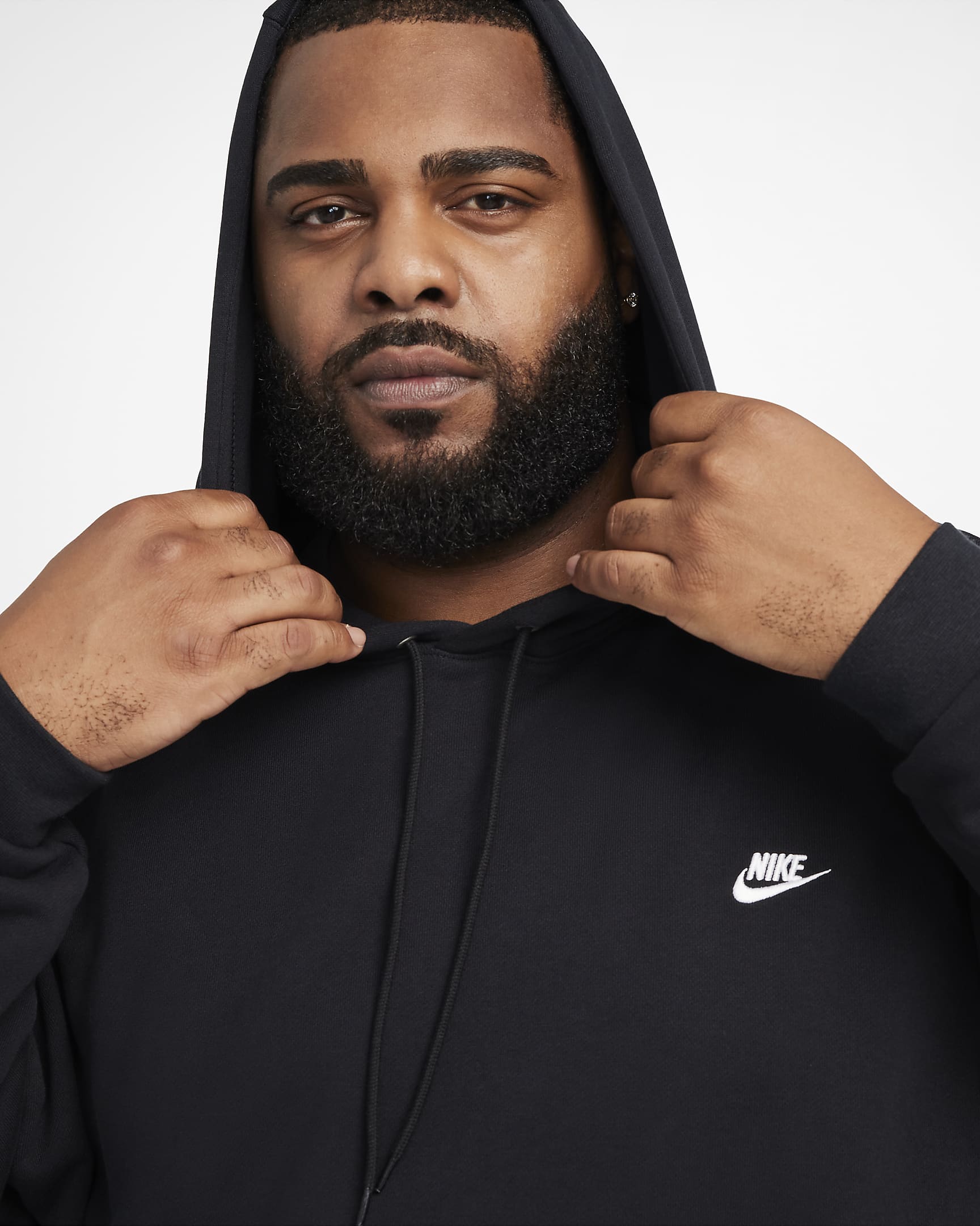 Nike Club Fleece Men's Oversized French Terry Pullover Hoodie - Black/Black/White