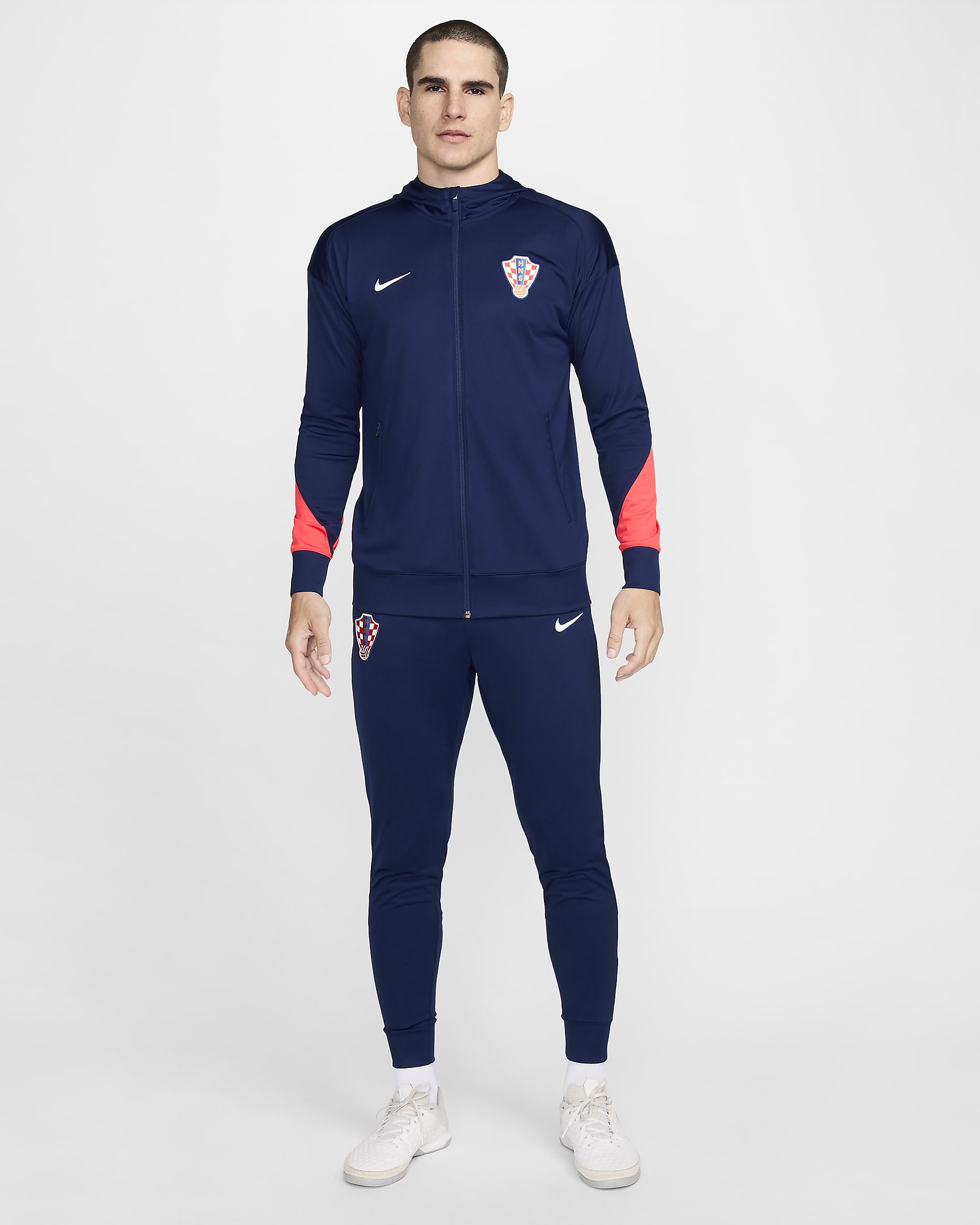 Męski dres piłkarski z kapturem Nike Dri-FIT Chorwacja Strike - Blue Void/Bright Crimson/Biel