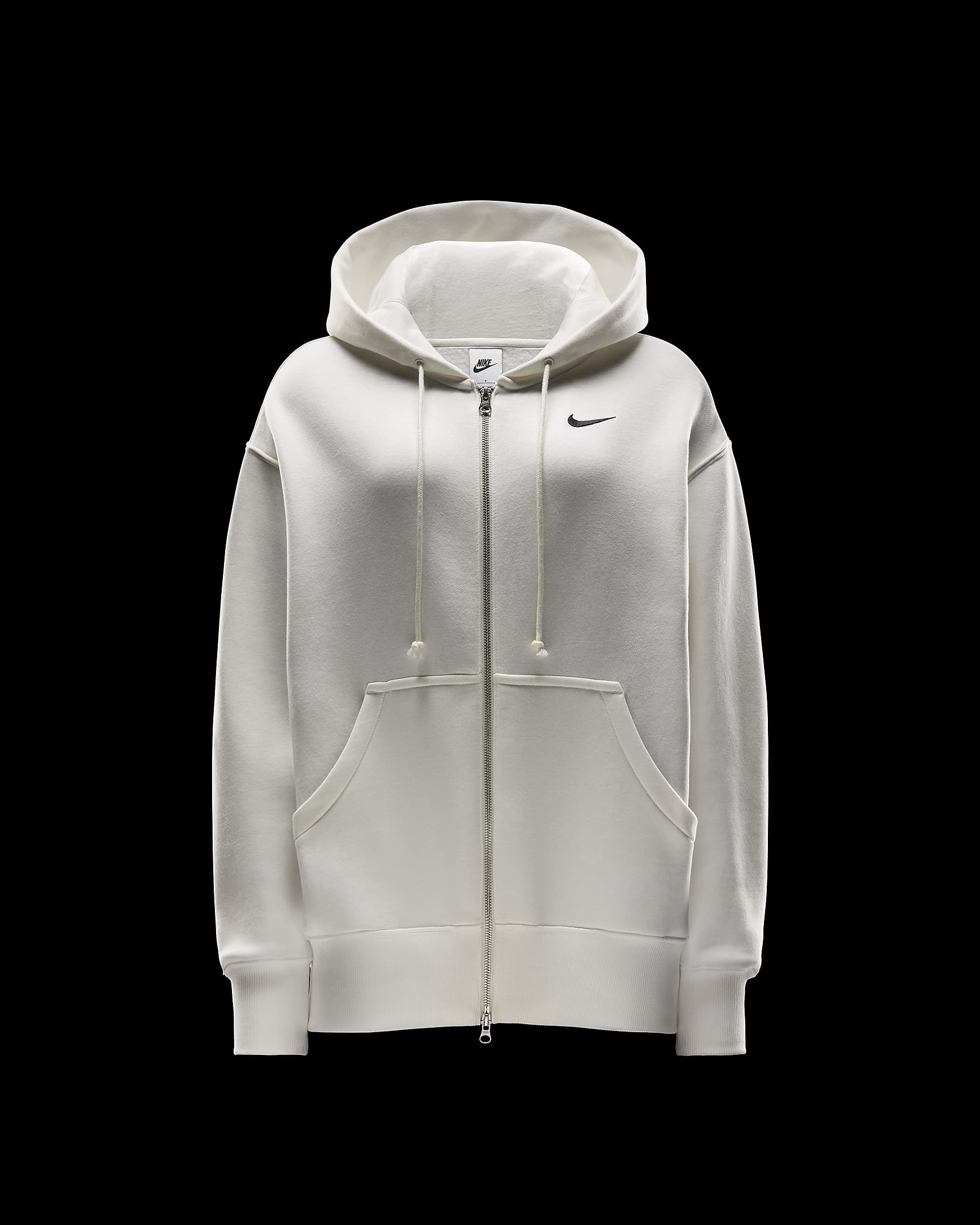 Damska bluza z kapturem o kroju oversize z zamkiem na całej długości Nike Sportswear Phoenix Fleece - Sail/Czerń