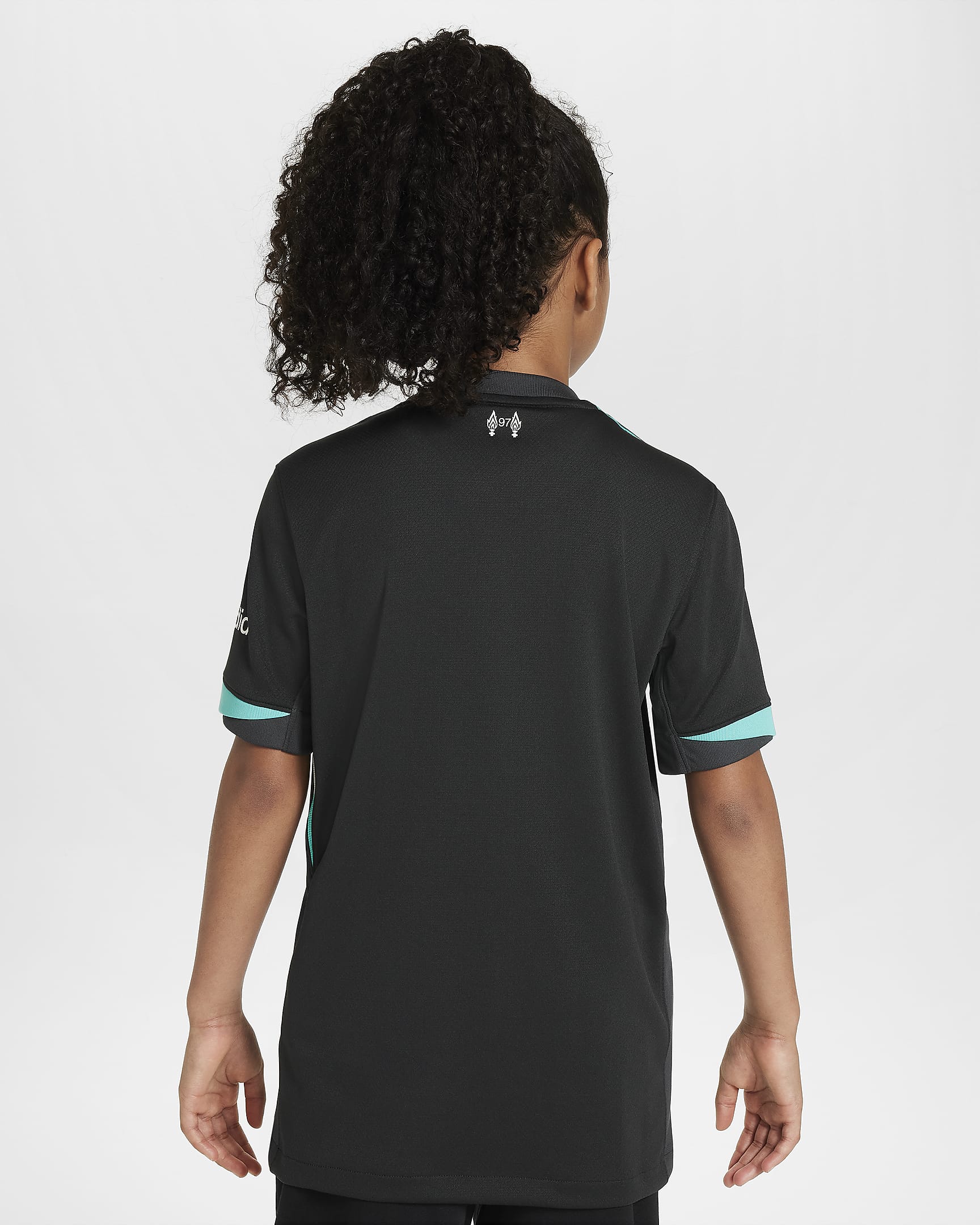 Liverpool FC 2024/25 Stadium Away Nike Dri-FIT Replica-fodboldtrøje til større børn - sort/Anthracite/Washed Teal/Sail