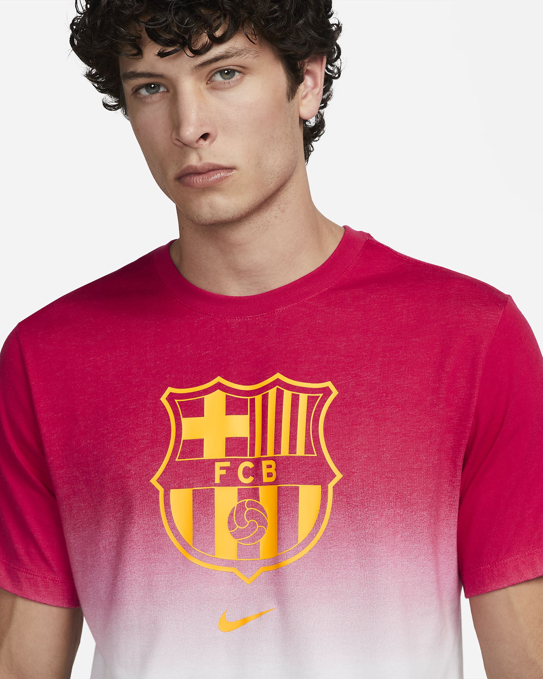 FC Barcelona Crest Men's Nike Soccer T-Shirt - White/Noble Red/Deep Royal Blue/Amarillo