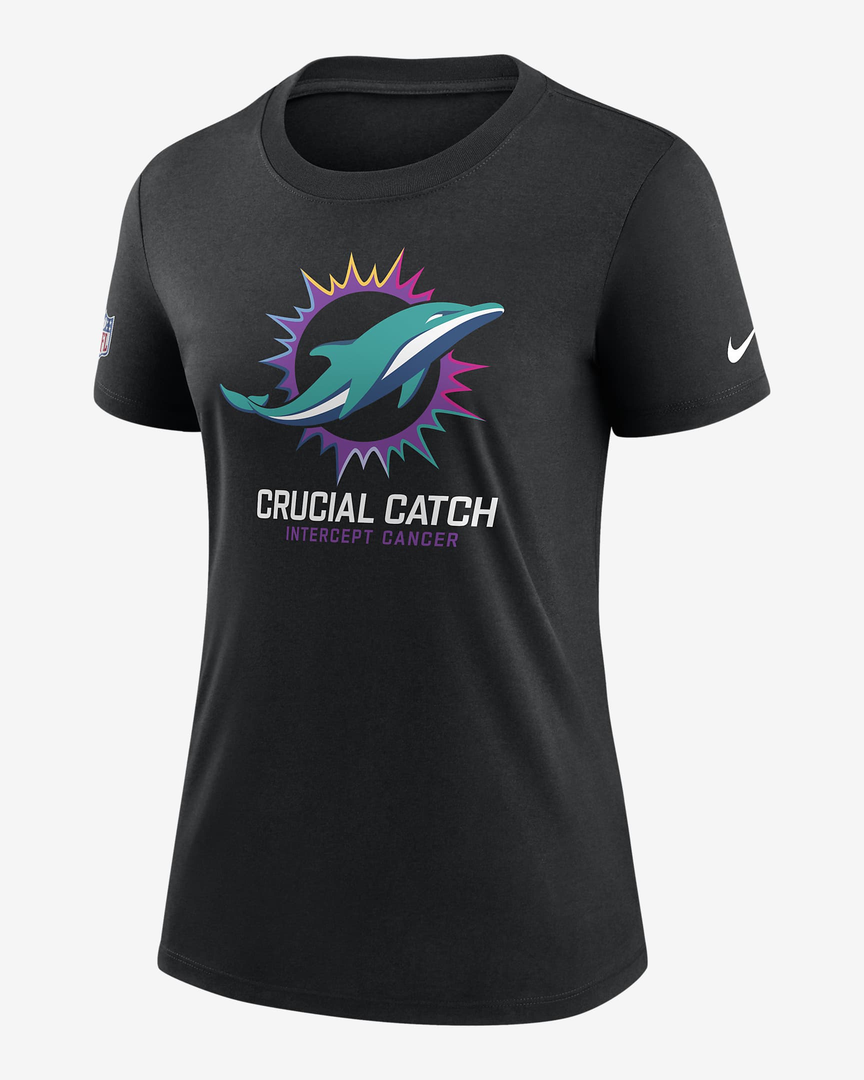 Miami Dolphins Crucial Catch Women's Nike NFL T-Shirt - Black