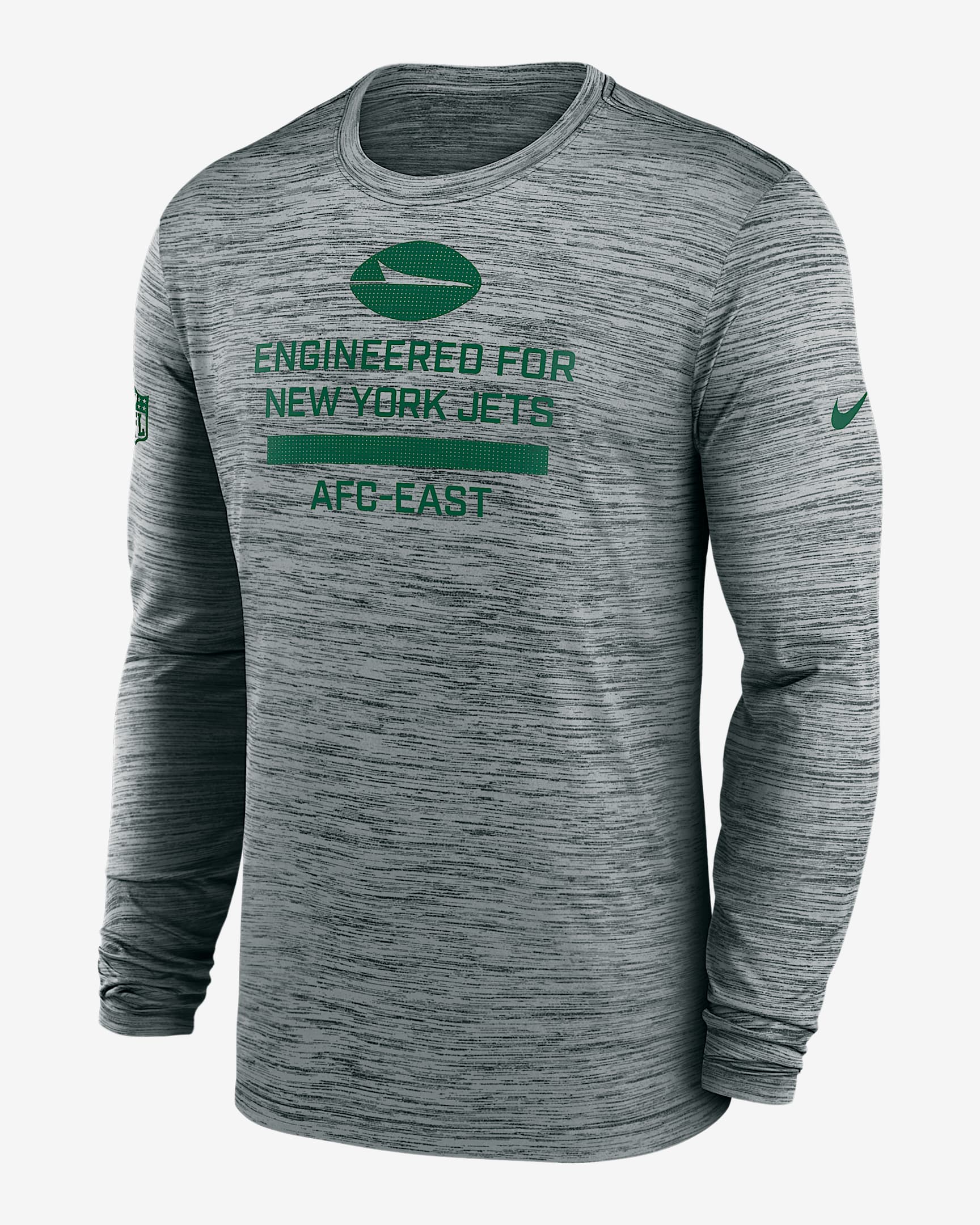 New York Jets Sideline Team Issue Velocity Men's Nike Dri-FIT NFL Long-Sleeve T-Shirt - Grey
