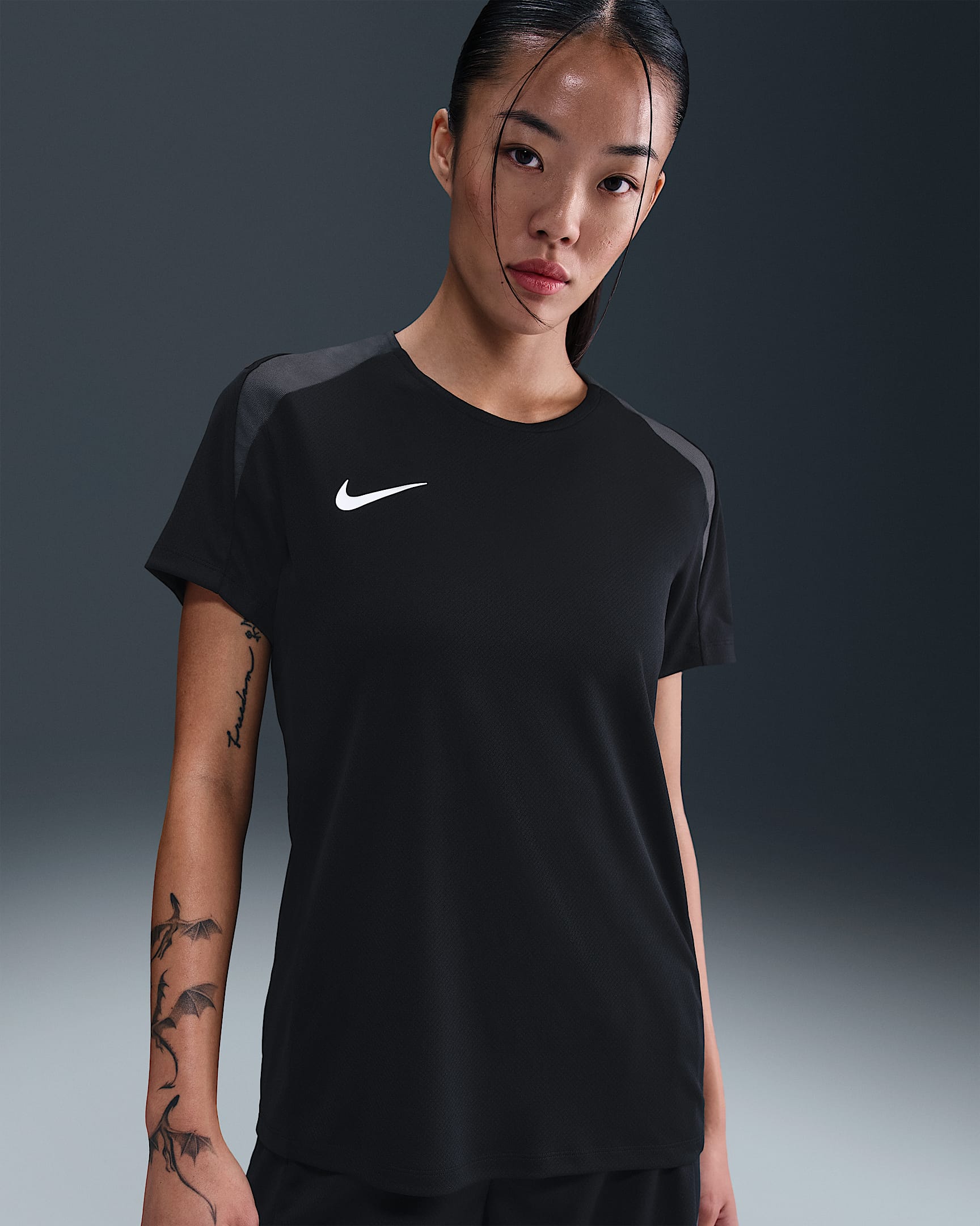 나이키 스트라이크 여성 드라이 핏 반팔 축구 탑 - 블랙/앤트러사이트/화이트