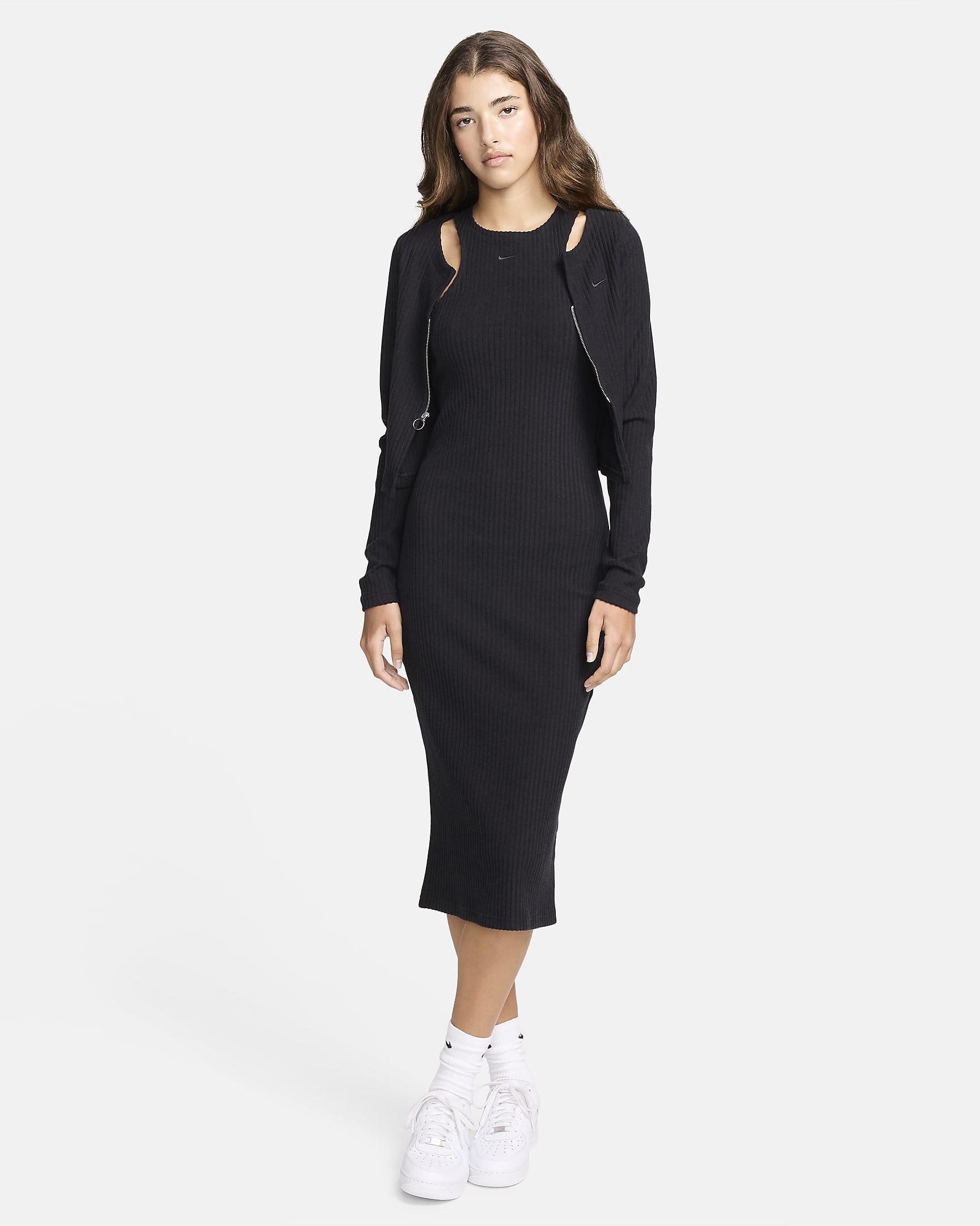 Robe mi-longue slim sans manches Nike Sportswear Chill Rib pour femme - Noir/Noir