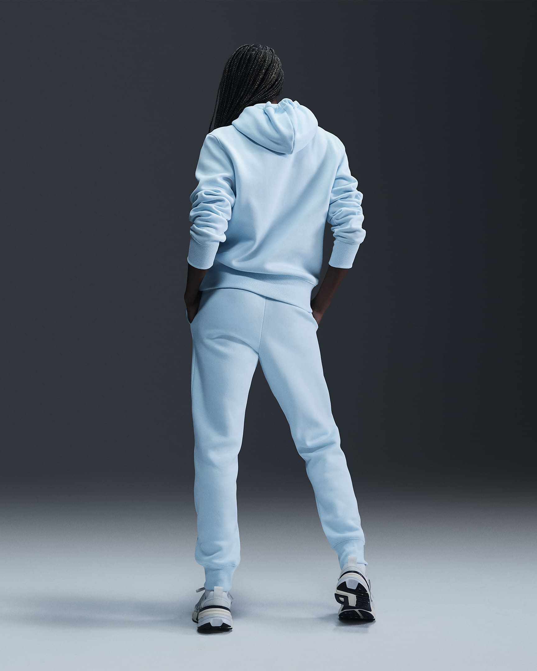 Pantaloni tuta a vita media Nike Sportswear Phoenix Fleece – Donna - Glacier Blue/Sail