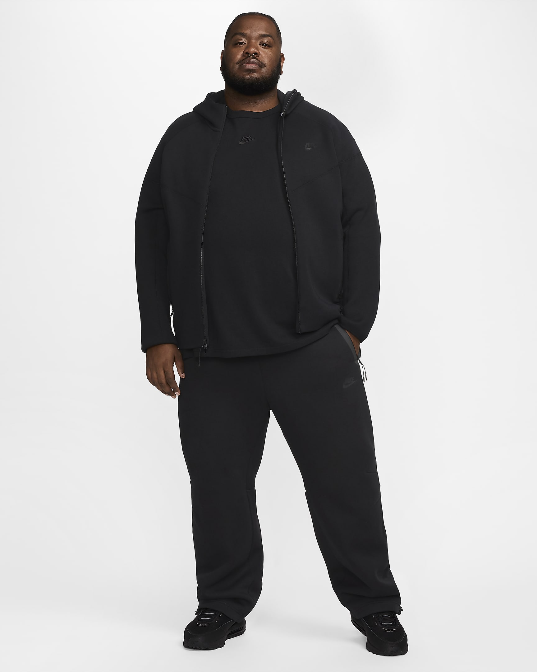 Nike Tech Men's Fleece Open-Hem Trousers - Black/Black