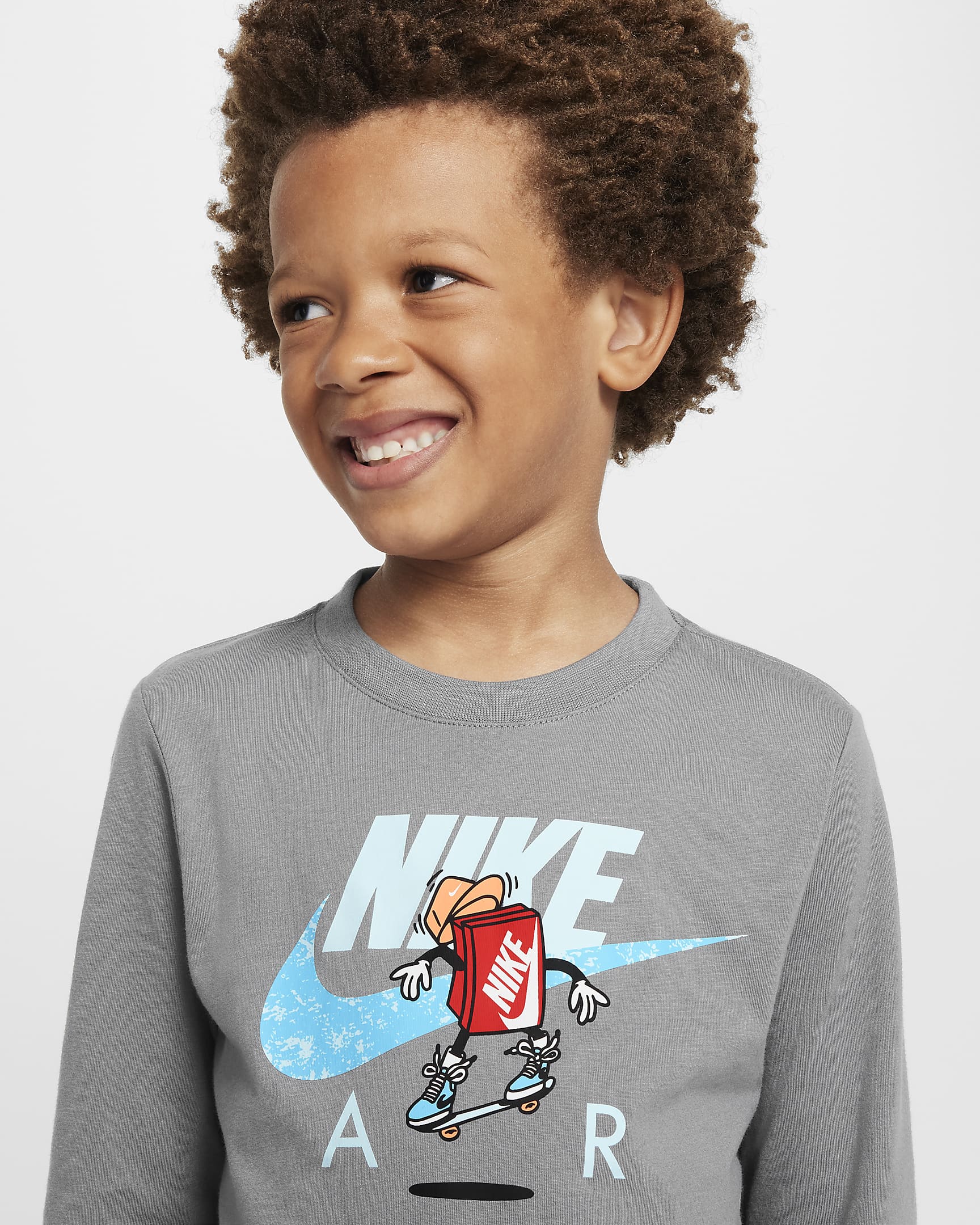 Playera de manga larga Air de corte cuadrado para niño talla pequeña Nike - Gris humo