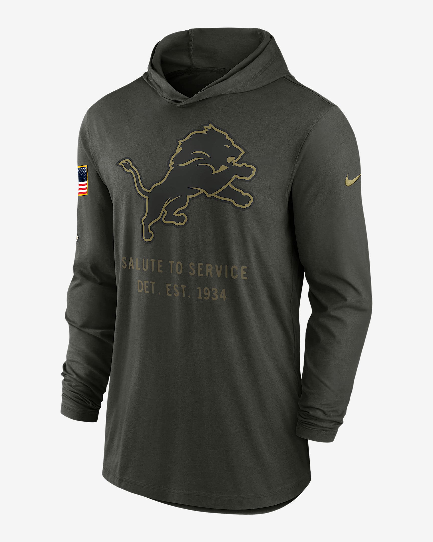 Detroit Lions Salute to Service Sideline Men’s Nike Dri-FIT NFL Long-Sleeve Hooded Top - Sequoia