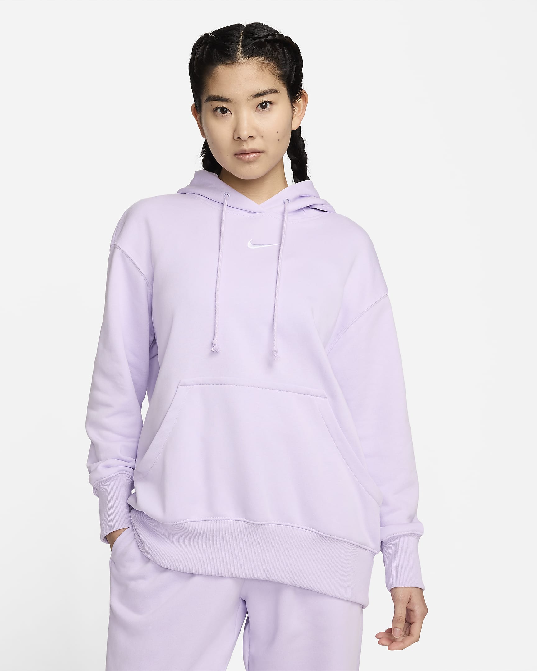 Nike Sportswear Phoenix Fleece Women's Oversized Pullover French Terry Hoodie - Violet Mist/White