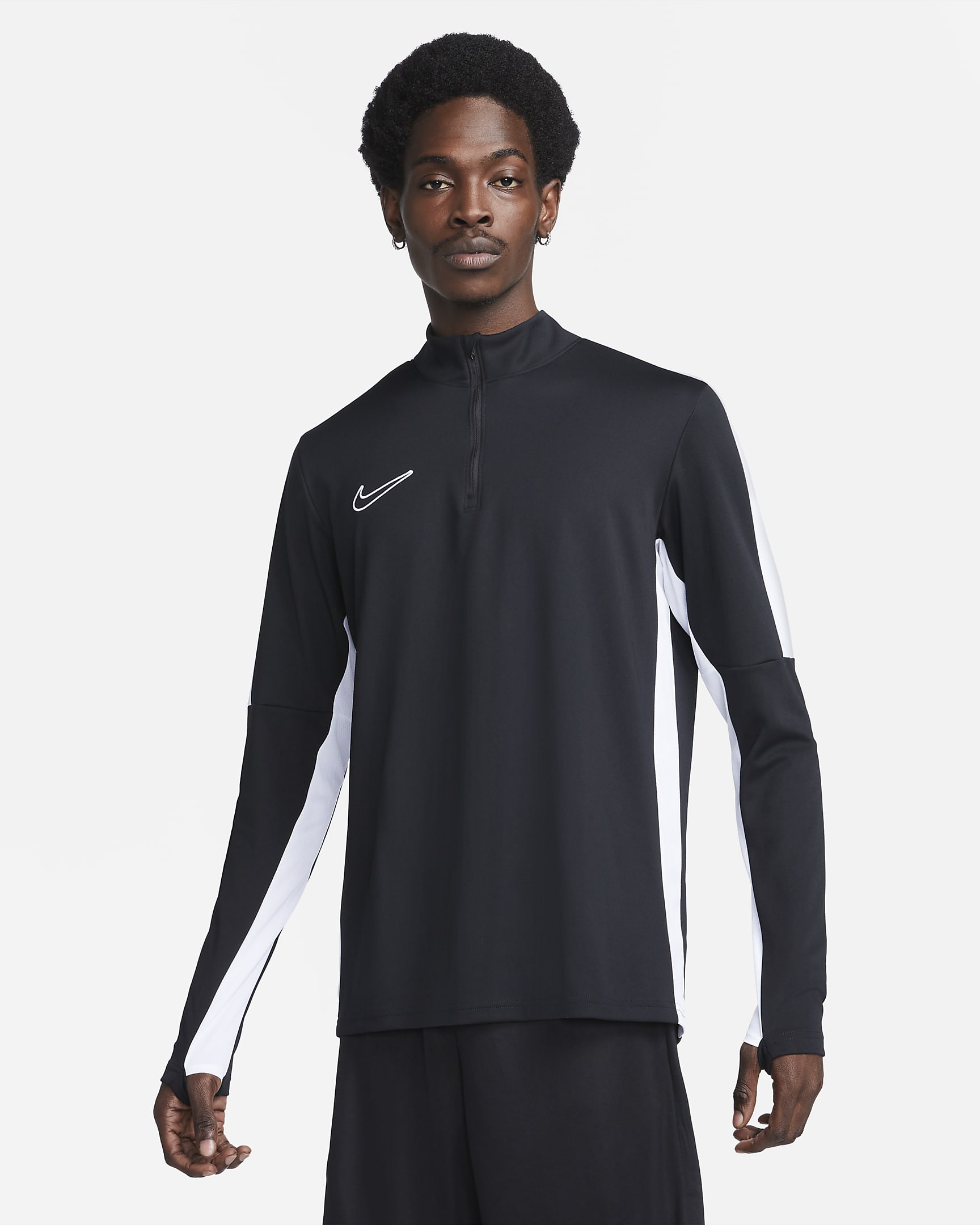 Playera de fútbol de medio cierre Dri-FIT para hombre Nike Academy - Negro/Blanco/Blanco