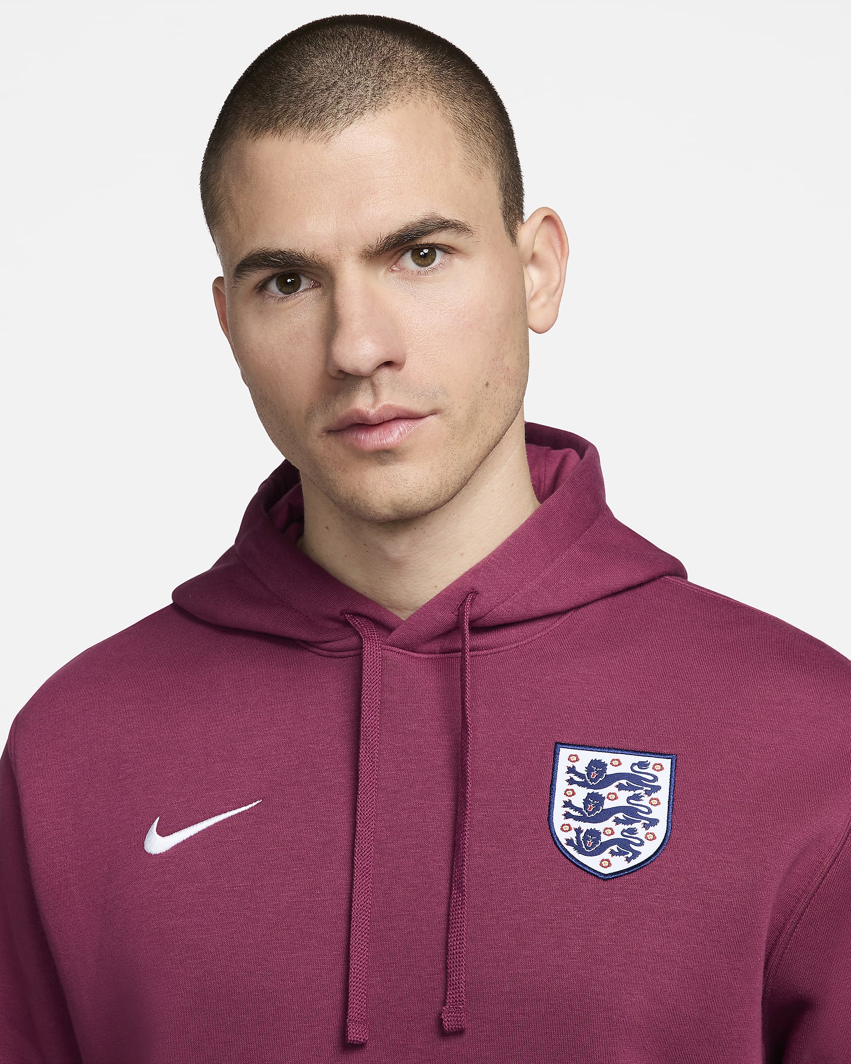 England Club Men's Nike Football Pullover Hoodie - Rosewood/White