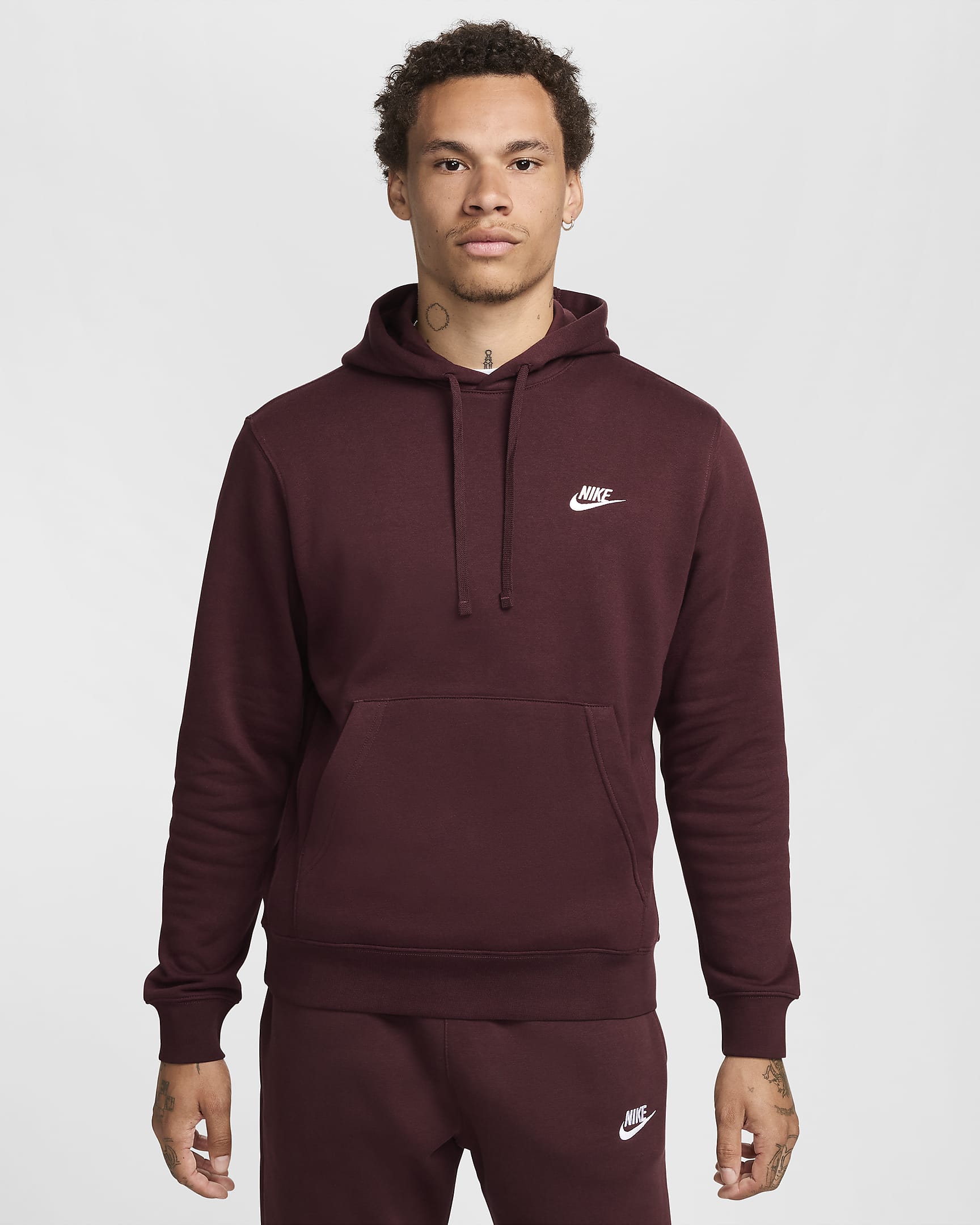 Sudadera con gorro sin cierre Nike Sportswear Club Fleece - Burdeos enérgico/Burdeos enérgico/Blanco