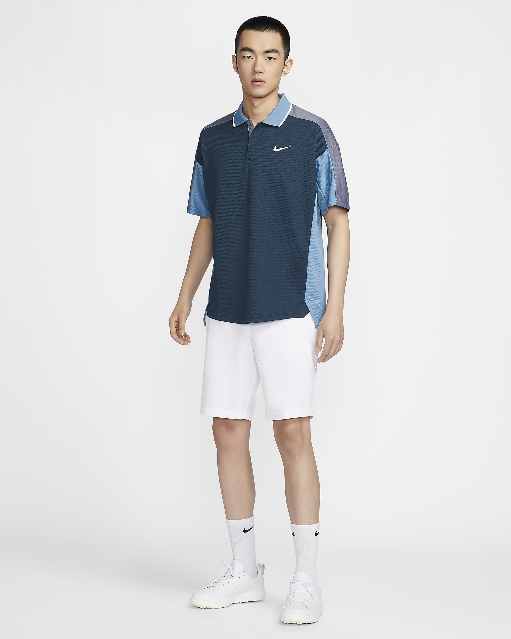 เสื้อโปโลกอล์ฟผู้ชาย Dri-FIT Nike Golf Club - Armory Navy/Light Carbon/Aegean Storm/ขาว