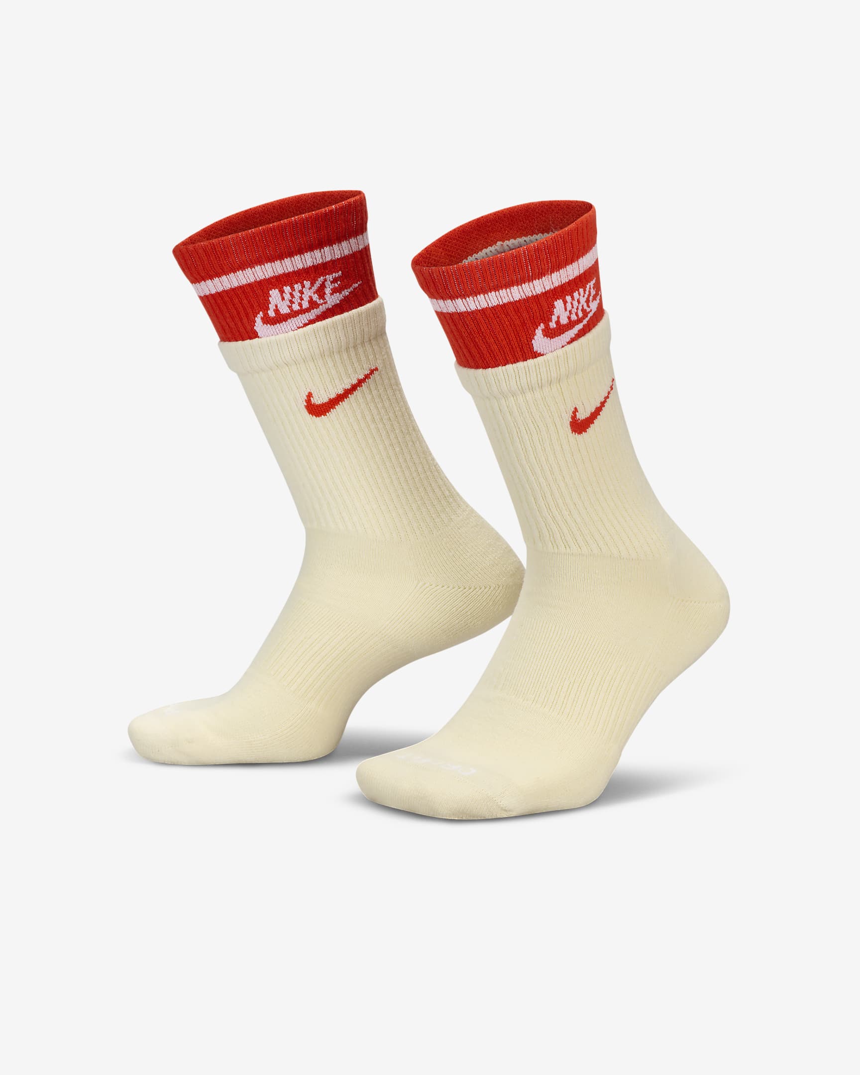 ถุงเท้าข้อยาวลดแรงกระแทก Nike Everyday Plus (1 คู่) - Coconut Milk/Picante Red/ขาว