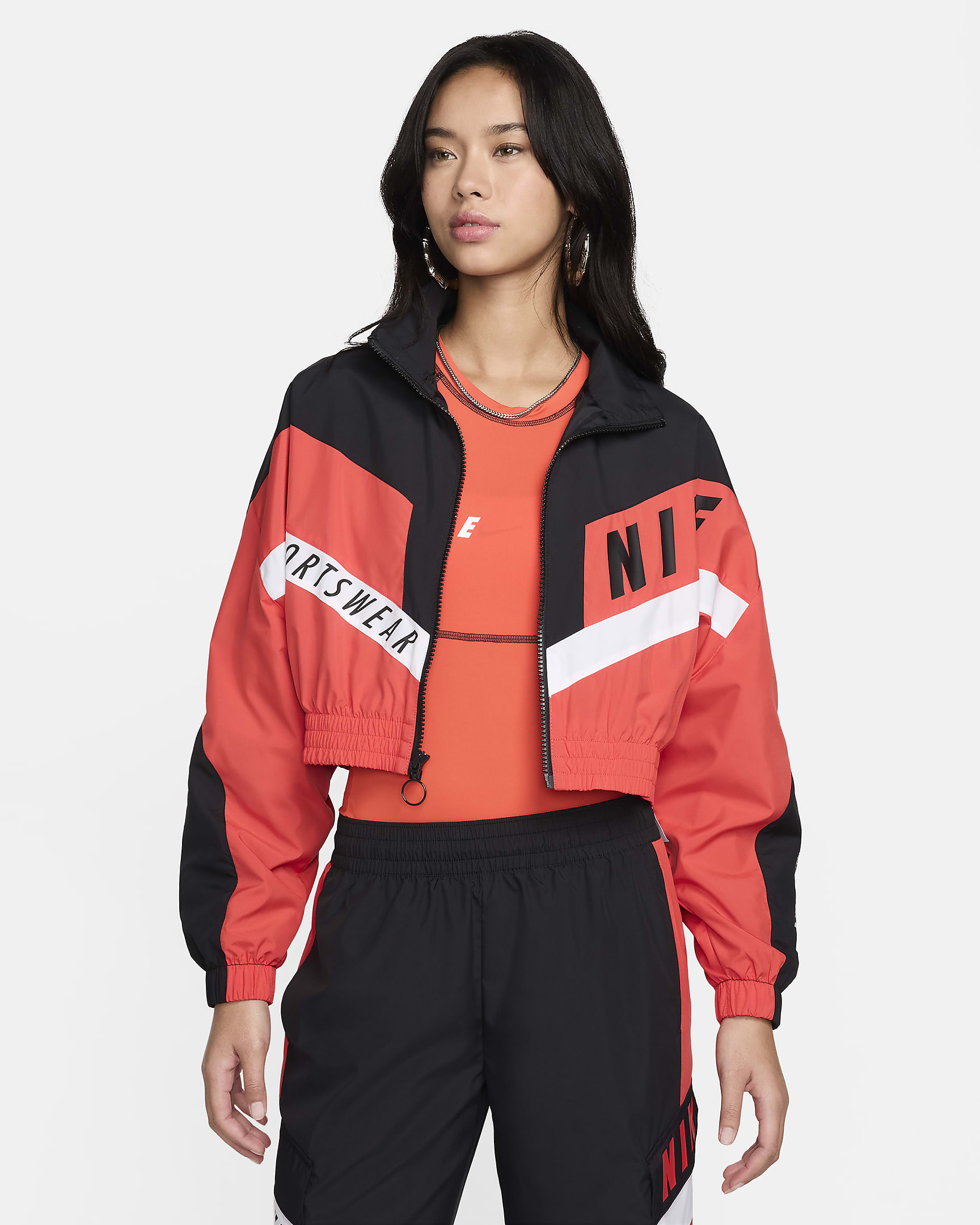 Nike Sportswear Damenjacke aus Webmaterial - Light Crimson/Schwarz/Schwarz