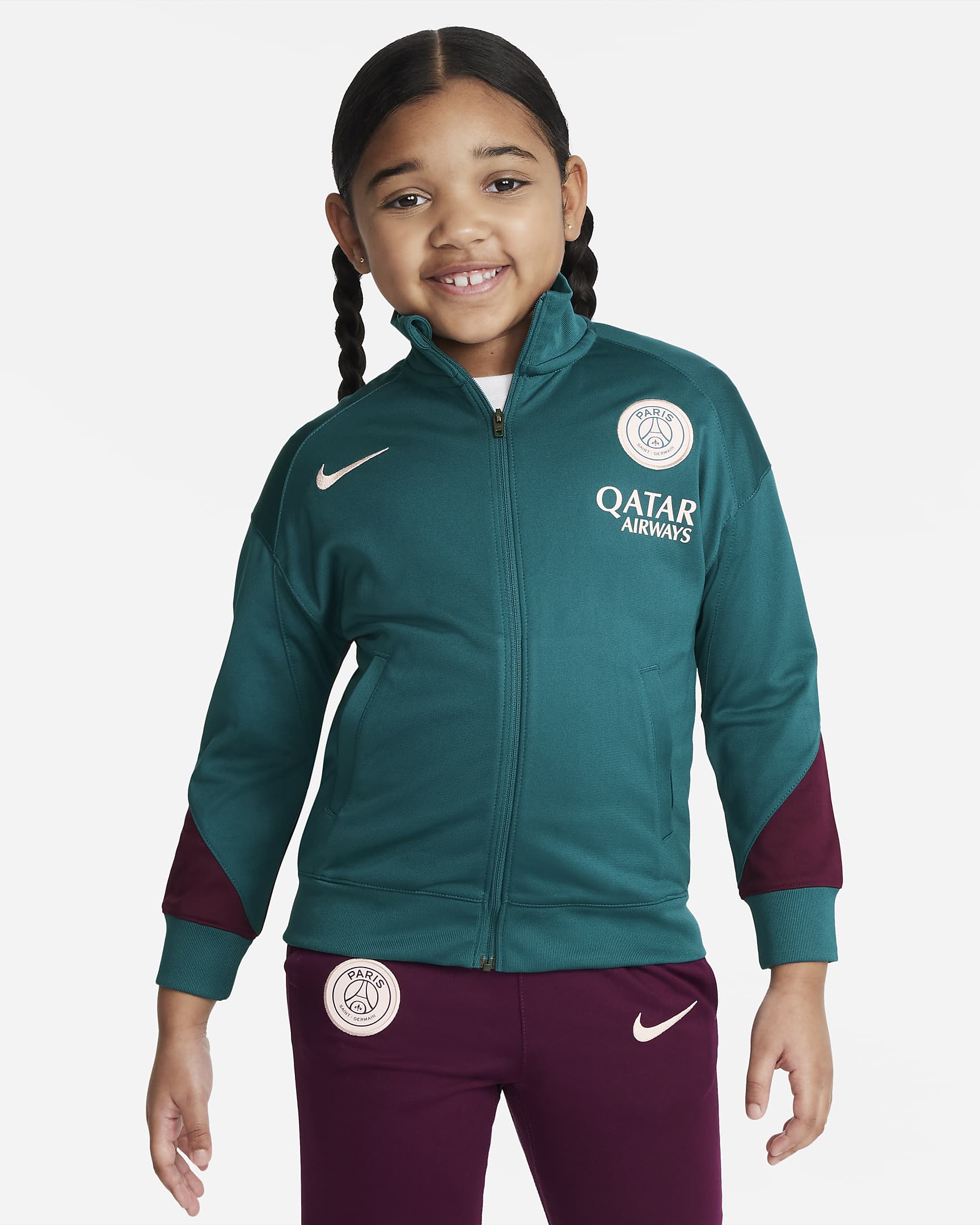 Paris Saint-Germain Strike Younger Kids' Nike Dri-FIT Football Knit Tracksuit - Geode Teal/Bordeaux/Guava Ice