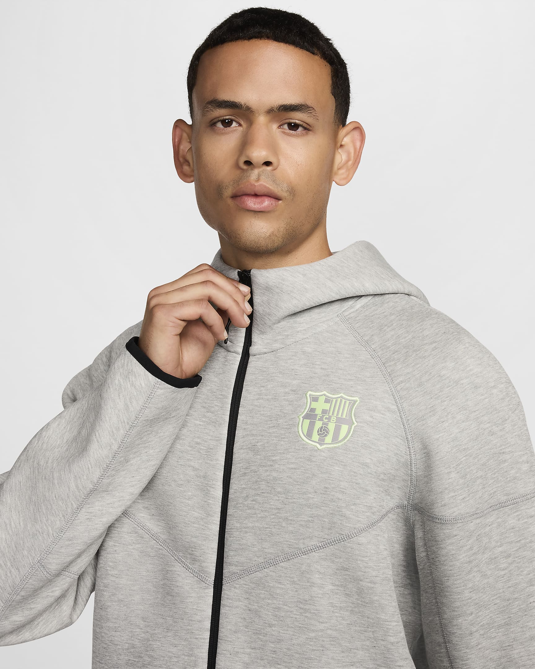 FC Barcelona Tech Fleece Windrunner Third Nike Fußball-Hoodie mit durchgehendem Reißverschluss für Herren - Dark Grey Heather/Barely Volt