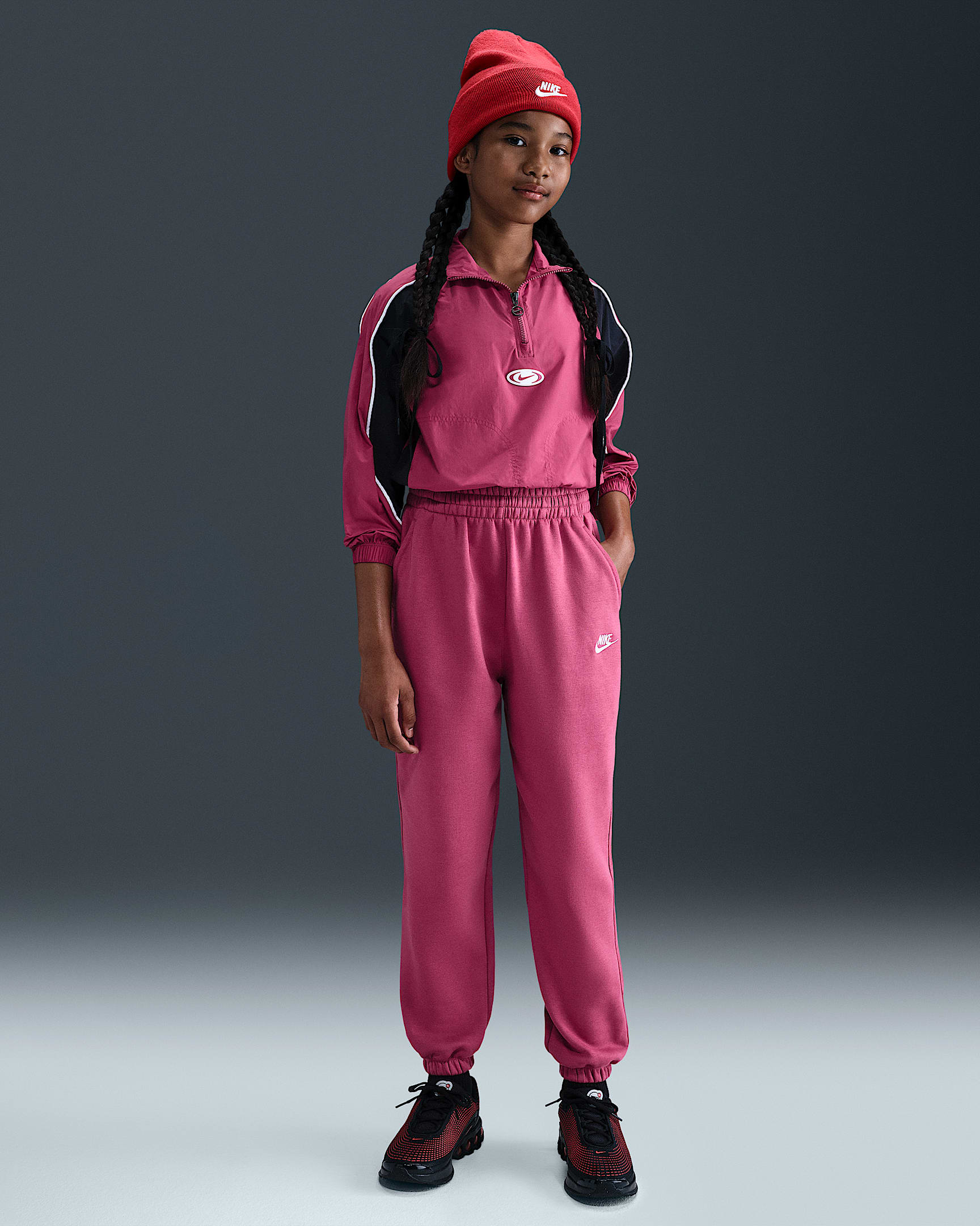 Pantalon ample Nike Sportswear Club Fleece pour ado - Sweet Beet/Sweet Beet/Blanc