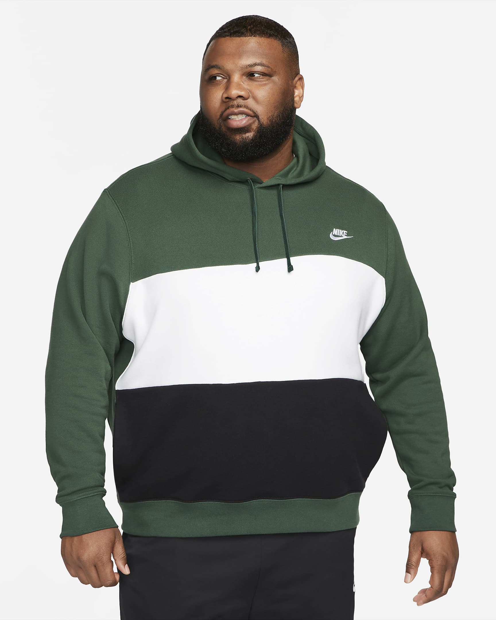 Nike Club Fleece Men's French Terry Color-Blocked Hoodie - Fir/White/Black/White