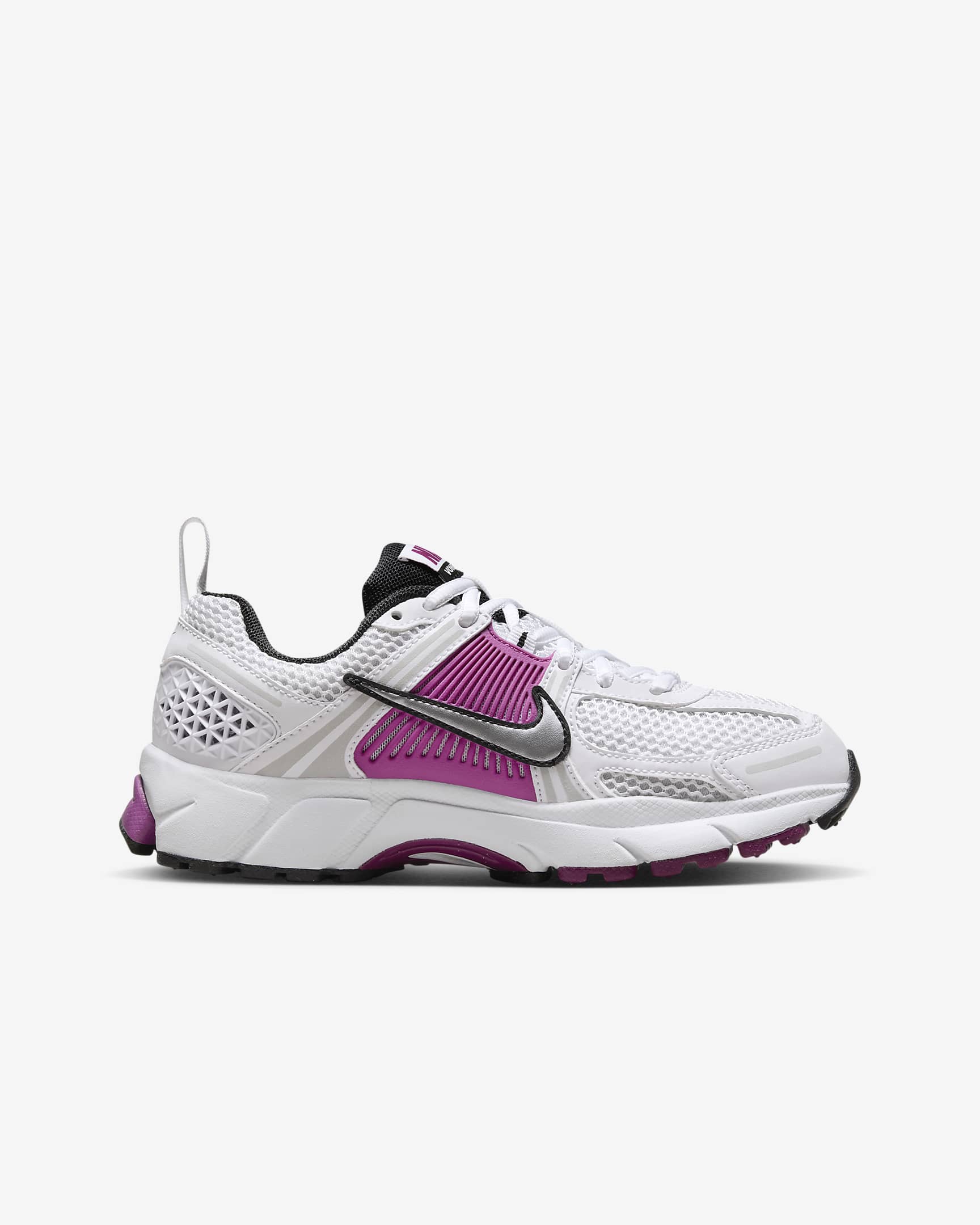 Tenis para niños grandes Nike Vomero 5 - Blanco/Platino puro/Fucsia cálido/Platino metalizado