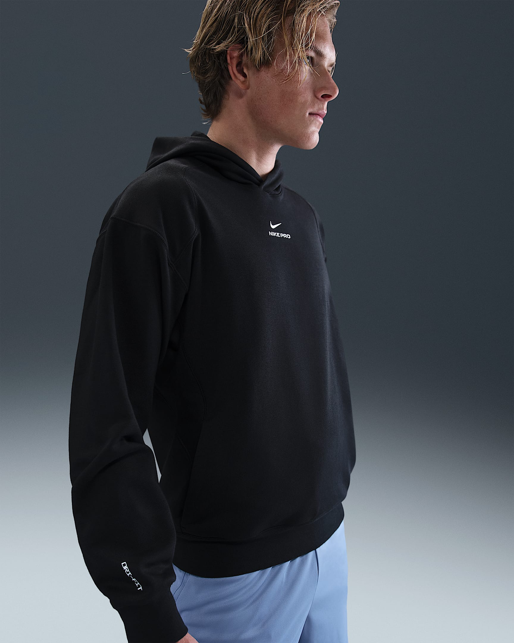 Nike Pro Dri-FIT-træningshættetrøje til mellemlag til mænd - sort/hvid