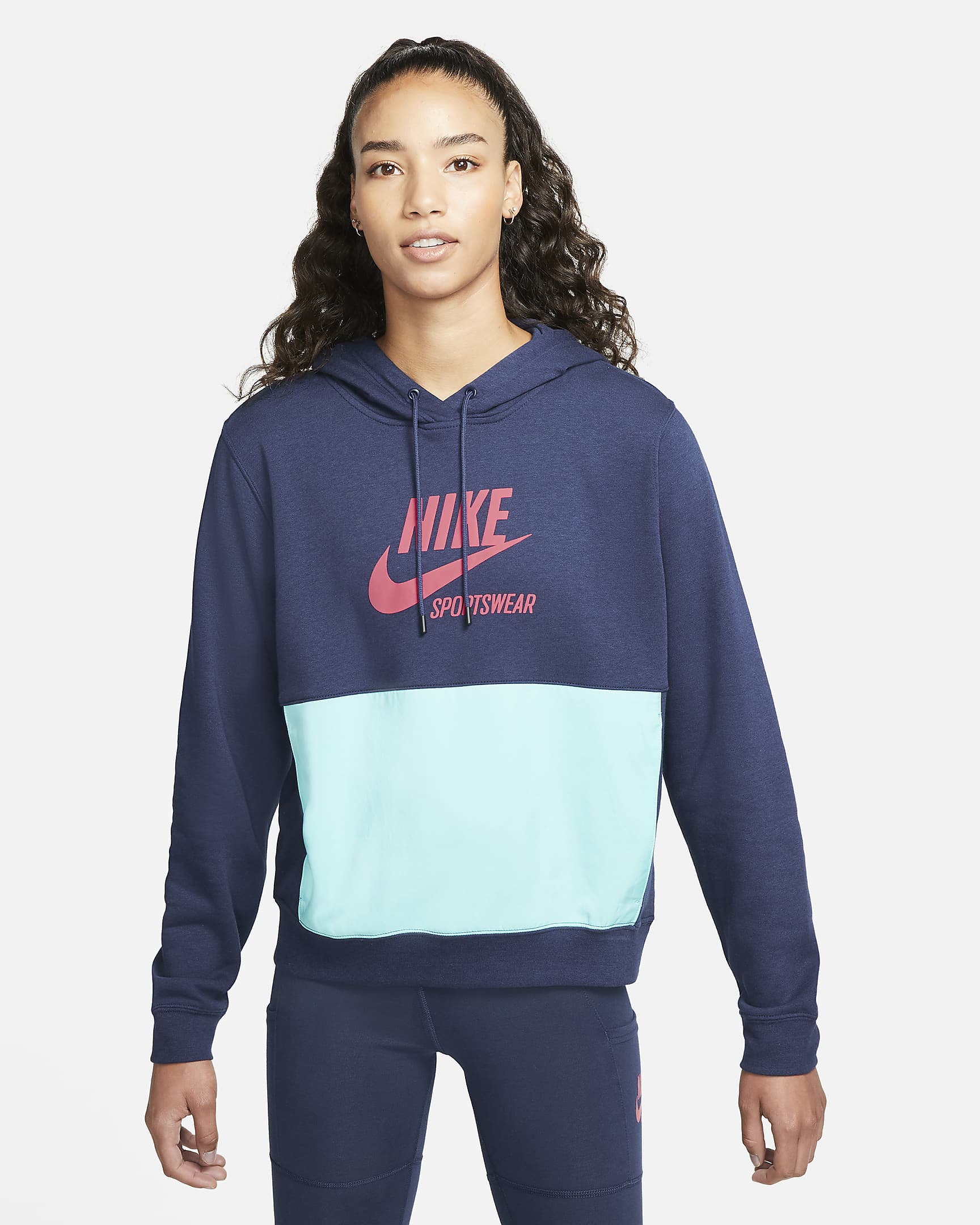 Sudadera con gorro de tejido Fleece para mujer Nike Sportswear Heritage - Azul marino medianoche/Copa/Rosa arcaico