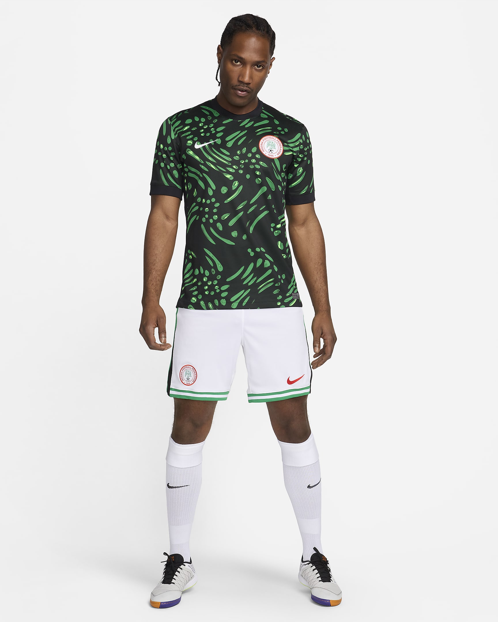 Nigéria 2024 Stadium idegenbeli Nike Dri-FIT férfi replika futballmez - Fekete/Lucky Green/Fehér