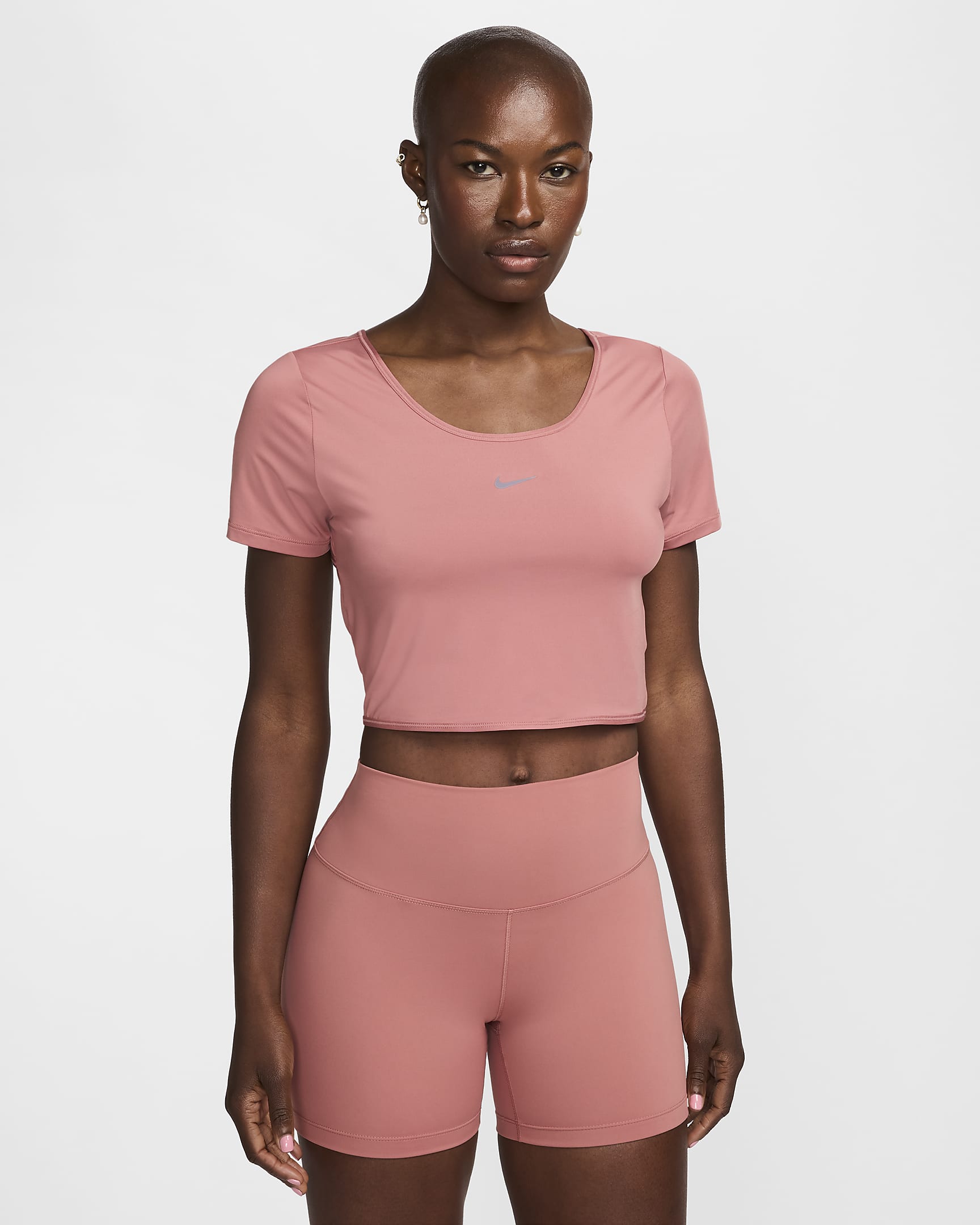 Nike One Classic Women's Dri-FIT Short-Sleeve Cropped Twist Top - Canyon Pink/Black