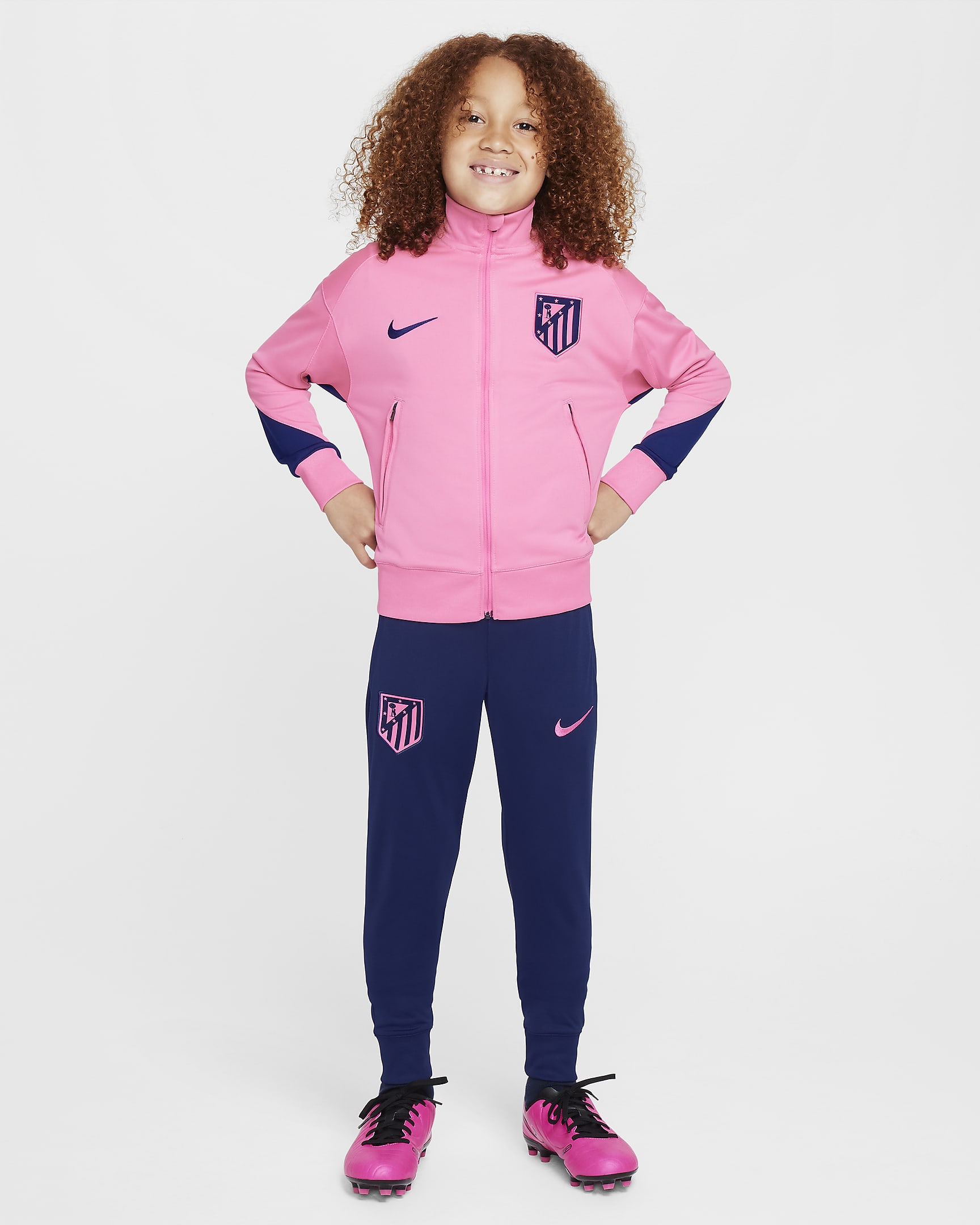 Atlético Madrid Strike Third Older Kids' Nike Dri-FIT Football Knit Tracksuit - Pink Glow/Blue Void/Blue Void