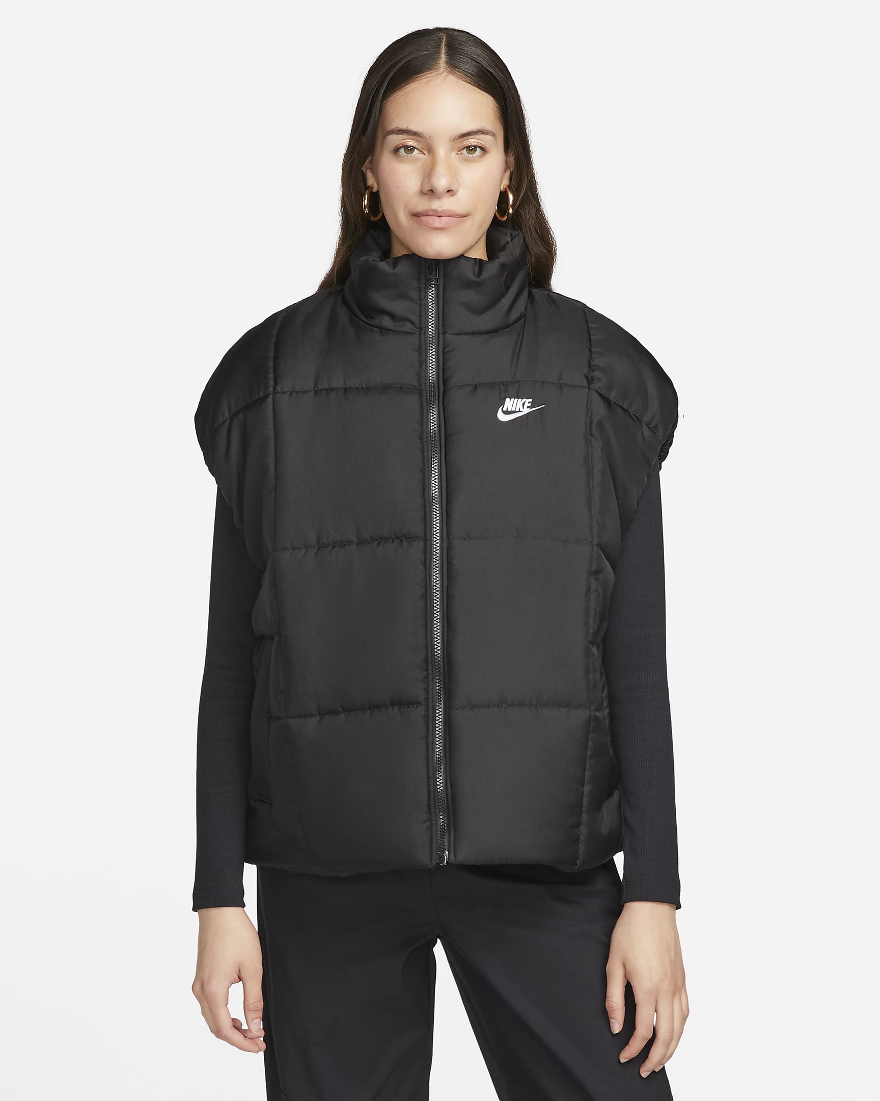 Veste sans manches ample Therma-FIT Nike Sportswear Classic Puffer pour femme - Noir/Blanc