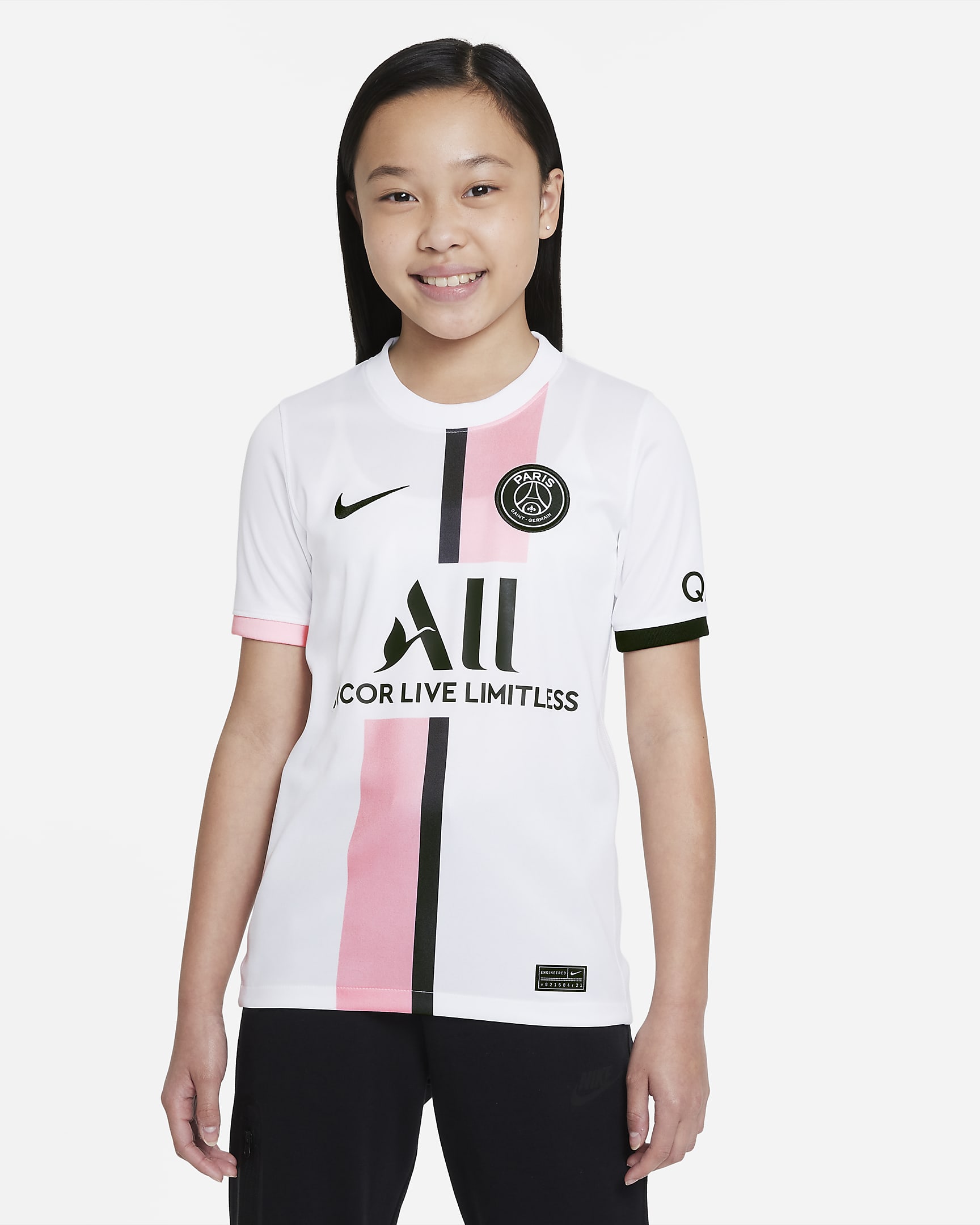 パリ サンジェルマン 2021/22 スタジアム アウェイ ジュニア ナイキ Dri-FIT サッカーユニフォーム - ホワイト/アークティックパンチ/ブラック