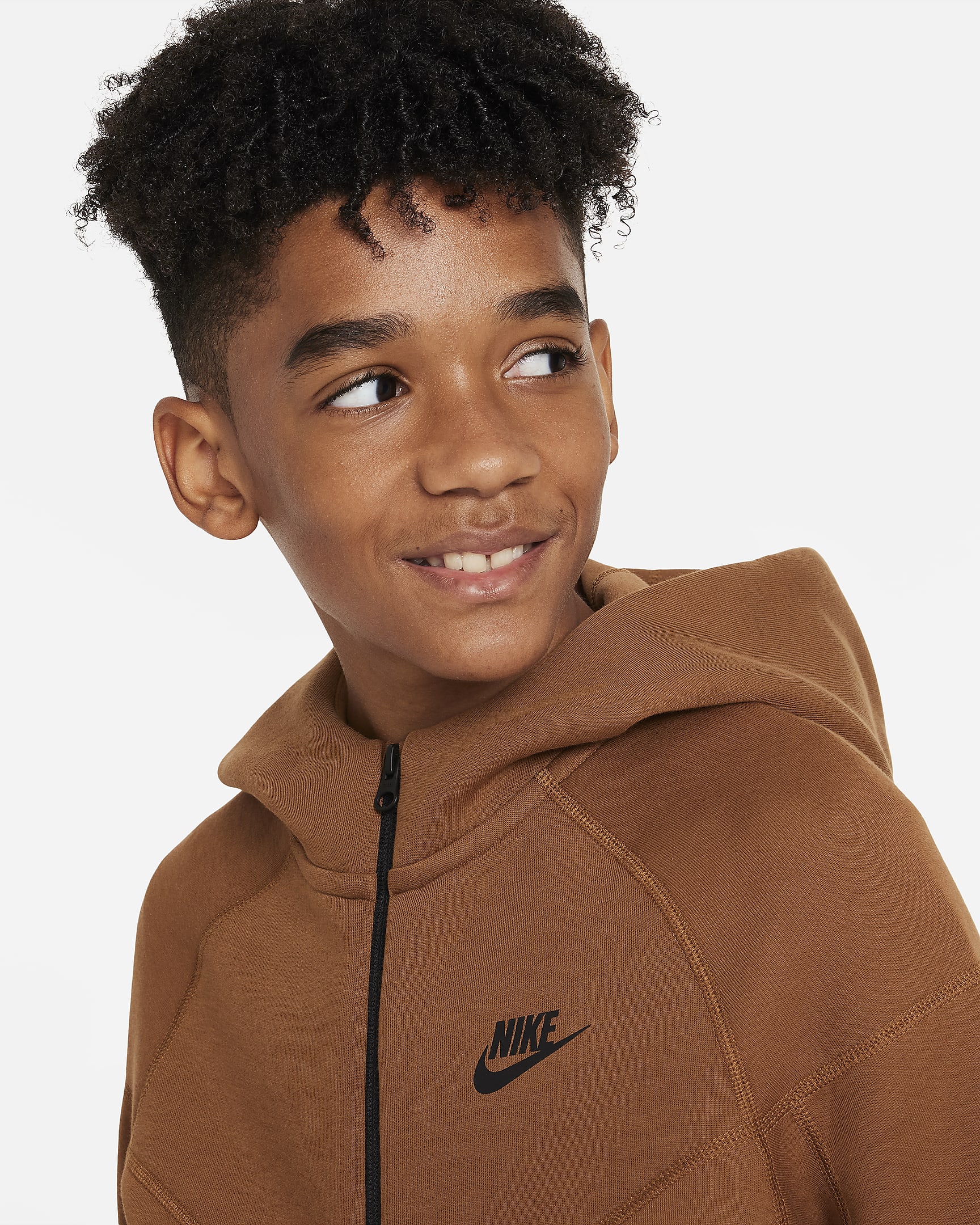 Nike Sportswear Tech Fleece Big Kids' (Boys') Full-Zip Hoodie - Light British Tan/Black/Black