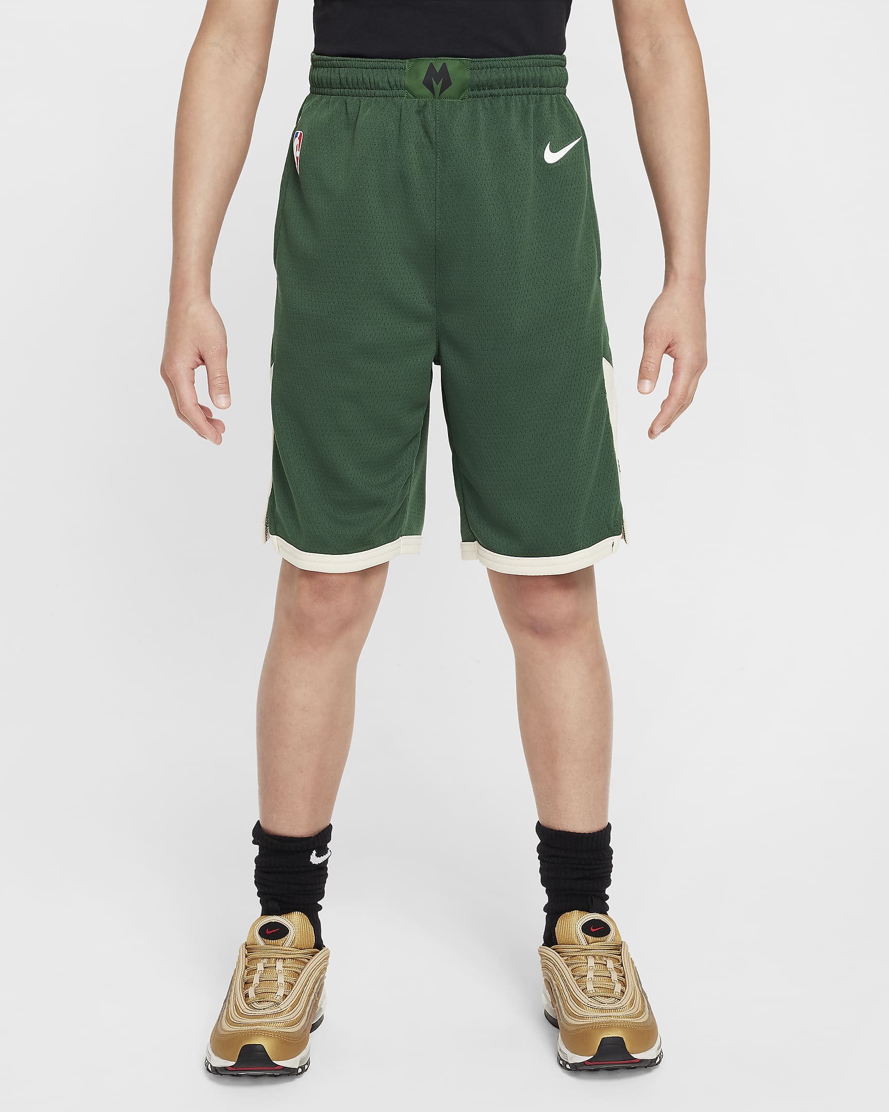 Spodenki dla dużych dzieci (chłopców) Nike NBA Swingman Milwaukee Bucks Icon Edition 2023/24 - Fir