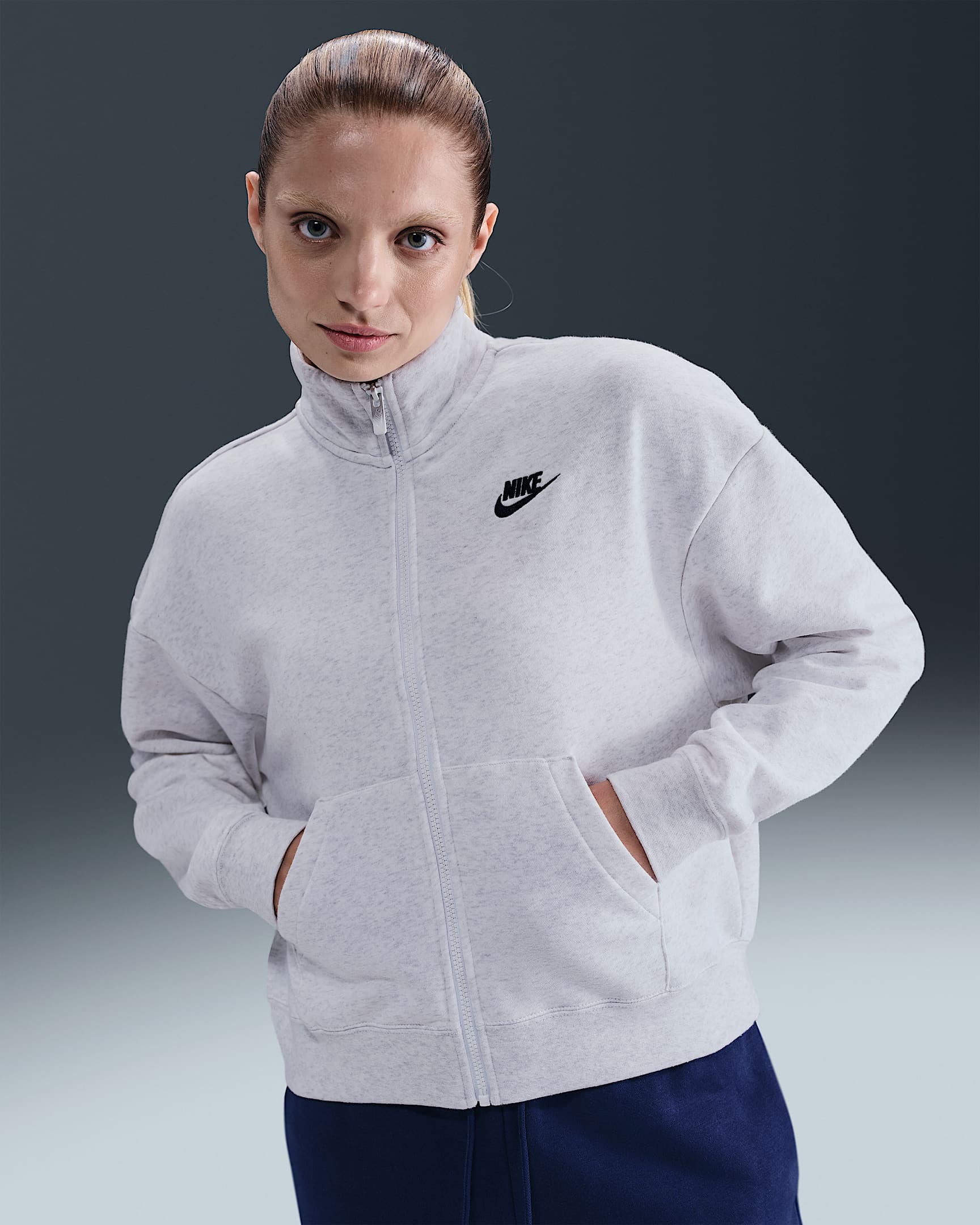 Nike Sportswear Club Fleece Women's Loose Track Jacket - Birch Heather/Black