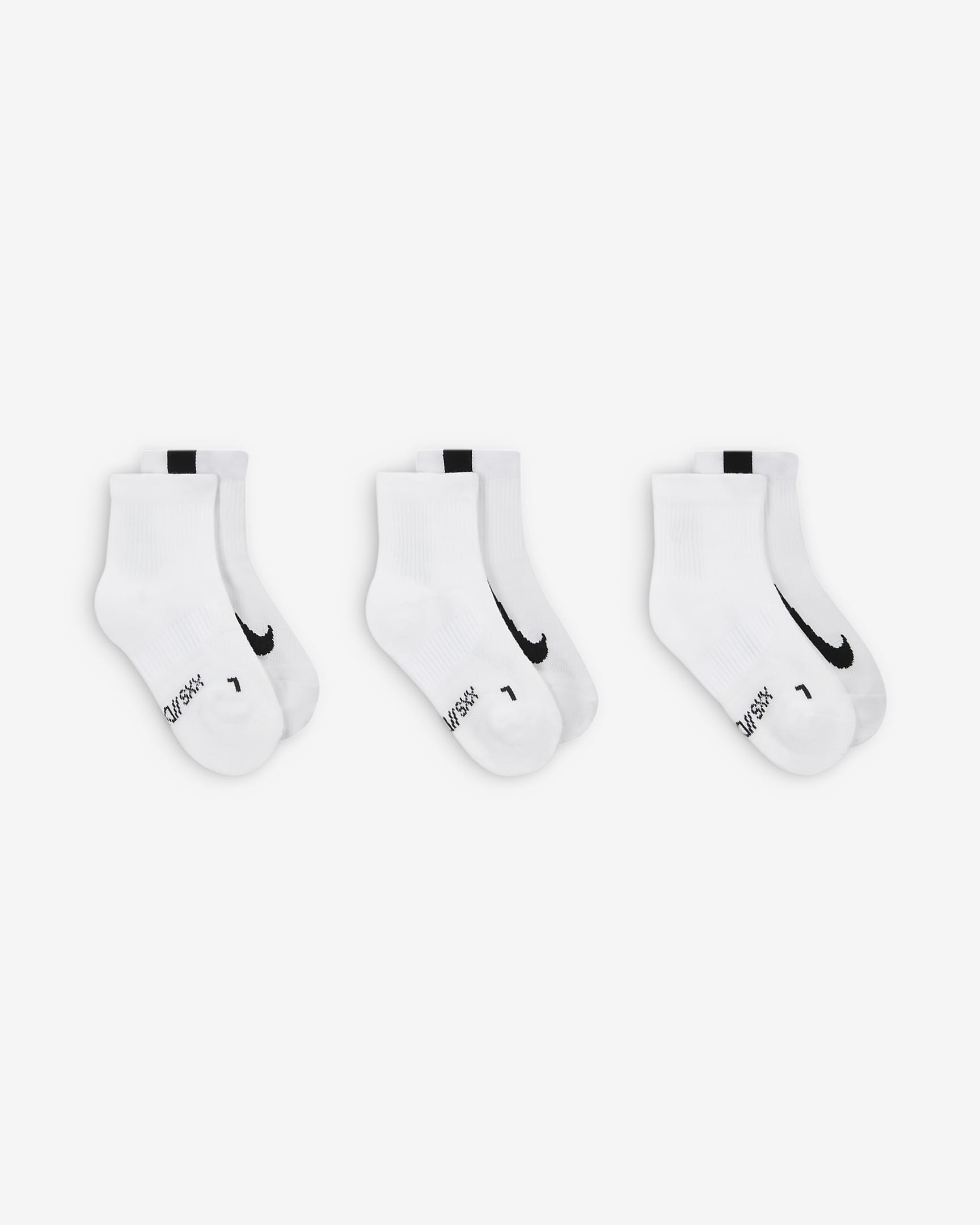 Nike Dri-FIT Multiplier Little Kids' Quarter-Length Socks (3 Pairs) - White