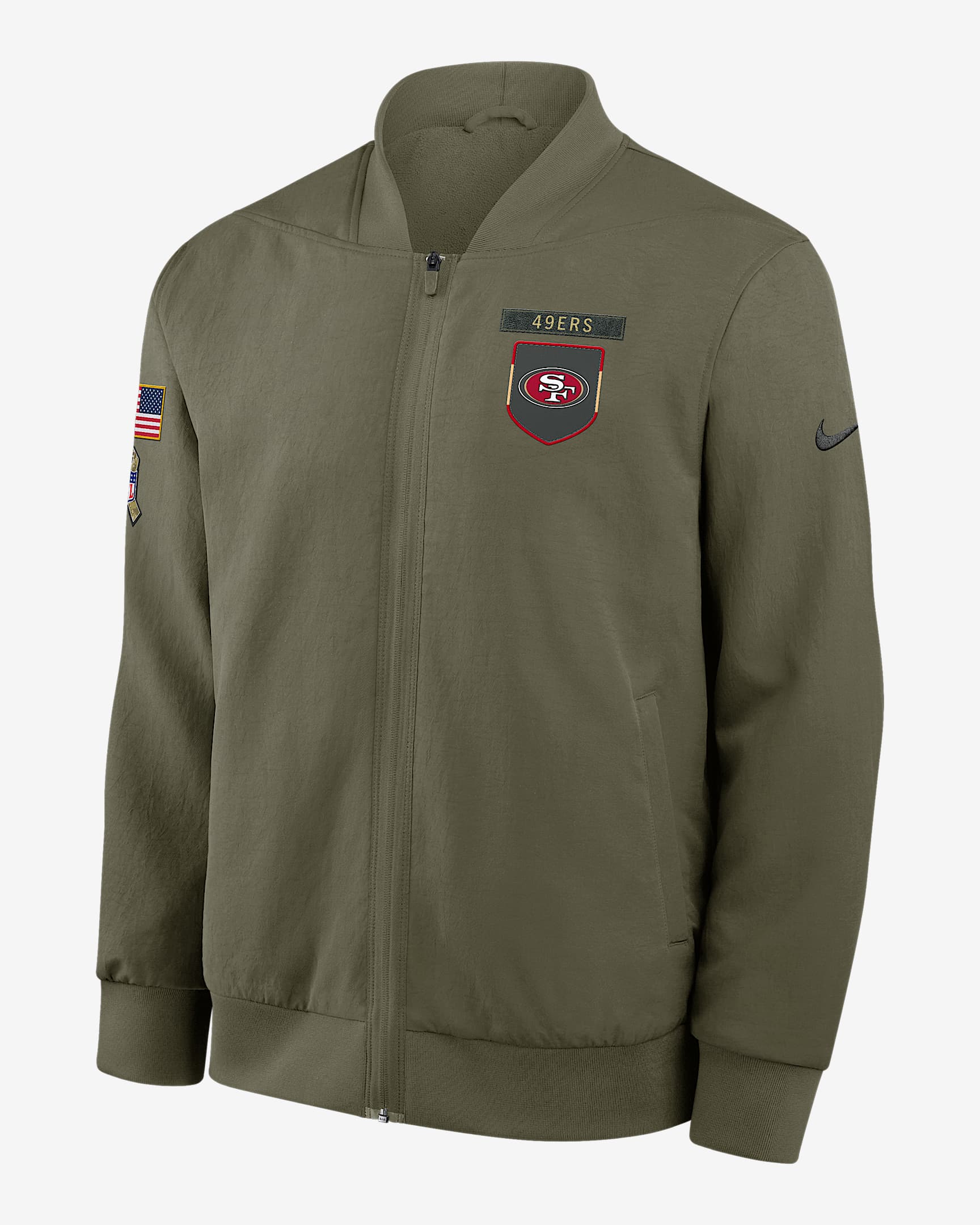 San Francisco 49ers Salute to Service Sideline Men's Nike NFL Full-Zip Bomber Jacket - Olive