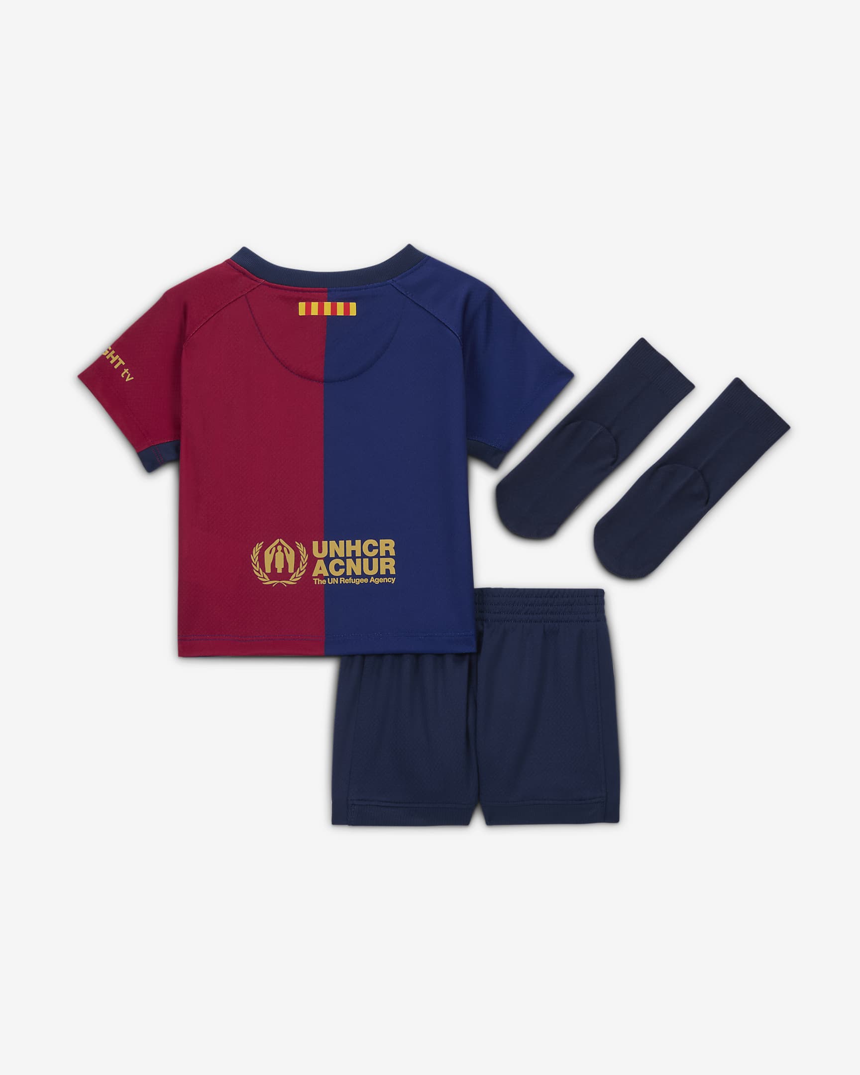 Trzyczęściowy strój piłkarski dla niemowląt i maluchów Nike FC Barcelona Stadium 2024/25 (wersja domowa) – replika - Deep Royal Blue/Noble Red/Midnight Navy/Club Gold