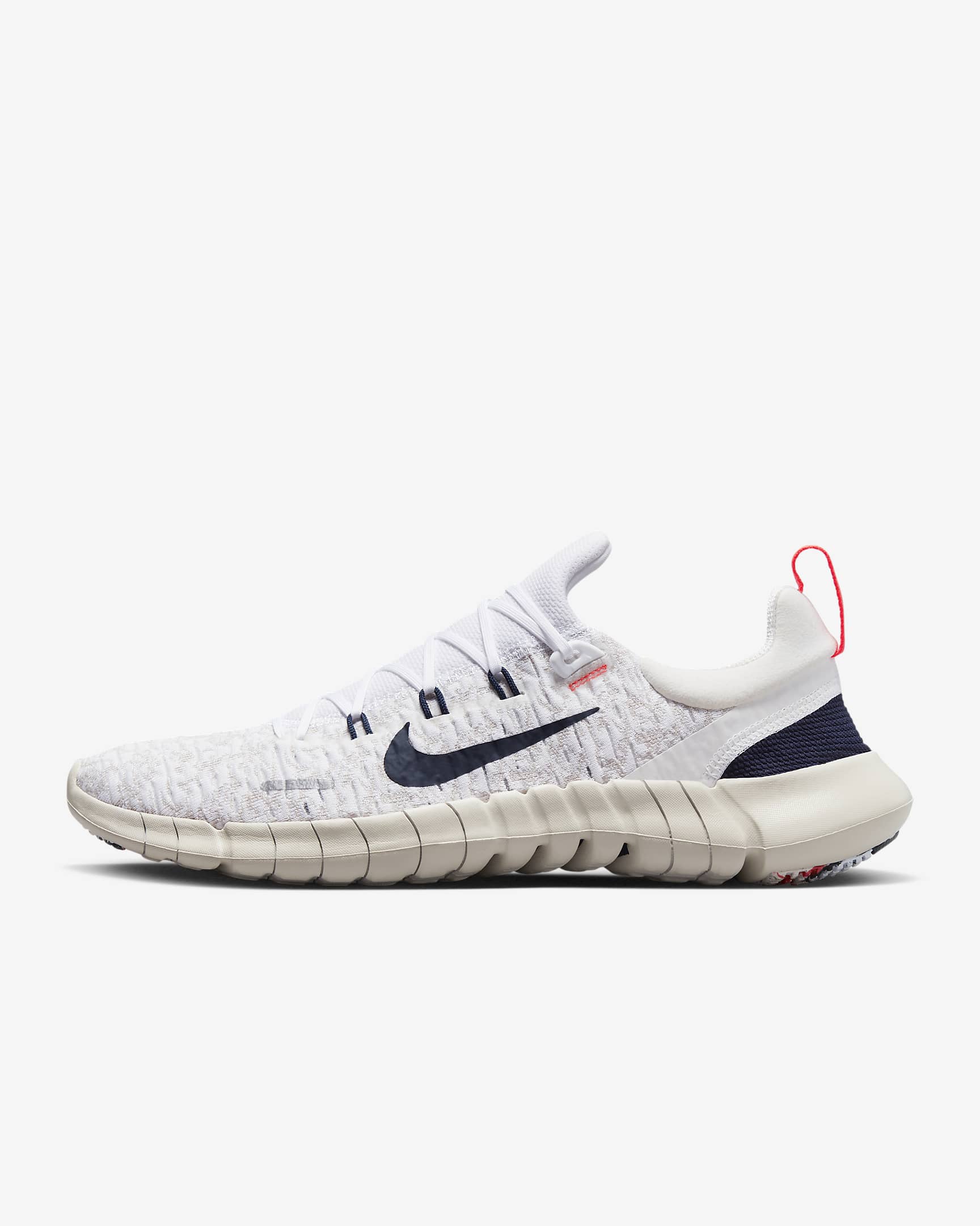 Tenis de correr en carretera para hombre Nike Free Run 5.0 - Blanco/Marrón verdoso claro/Carmesí brillante/Obsidiana