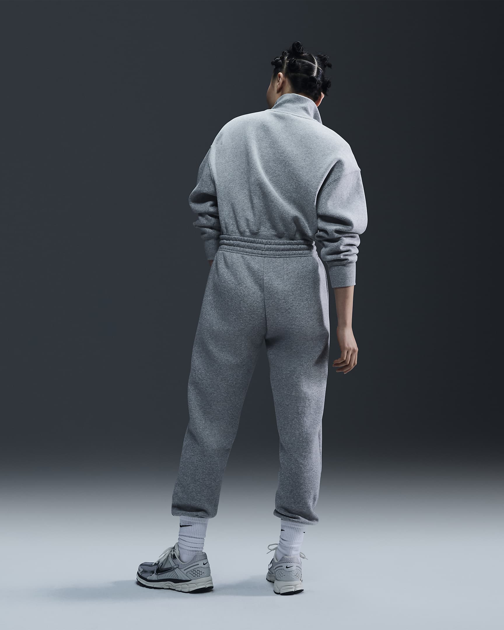 Pantaloni tuta a vita media Nike Sportswear Phoenix Fleece – Donna - Dark Grey Heather/Sail