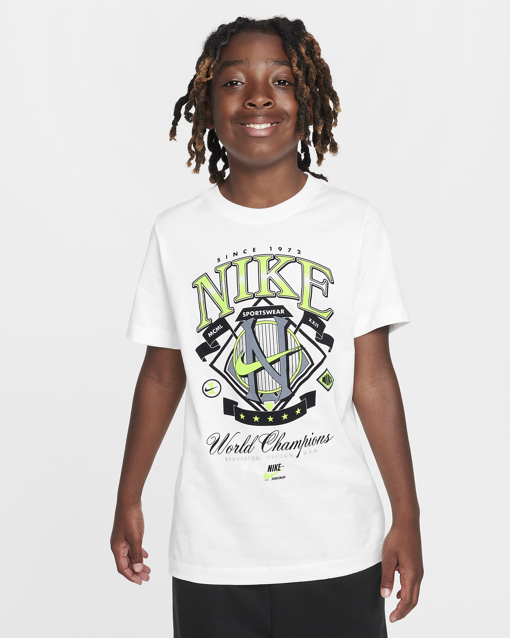 Nike Sportswear Big Kids' Crew-Neck T-Shirt - White/Volt