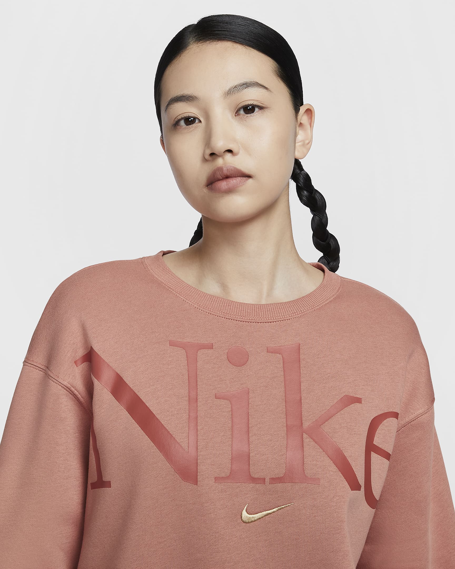 Nike Sportswear Phoenix Fleece Women's Oversized Crew-Neck Logo Sweatshirt - Terra Blush/Burnt Sunrise/Sesame