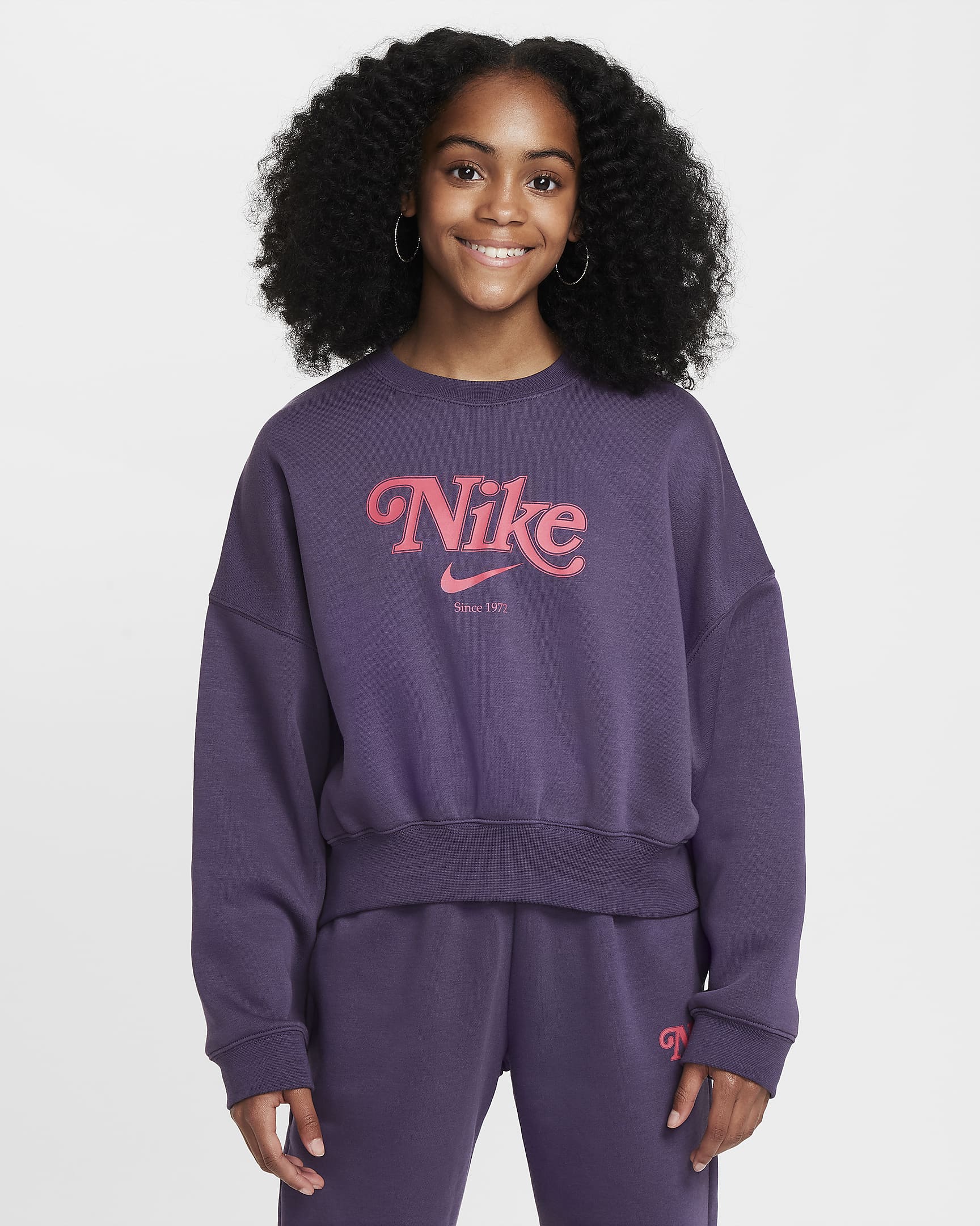 Dziewczęca bluza dresowa z dzianiny o skróconym kroju Nike Sportswear - Dark Raisin