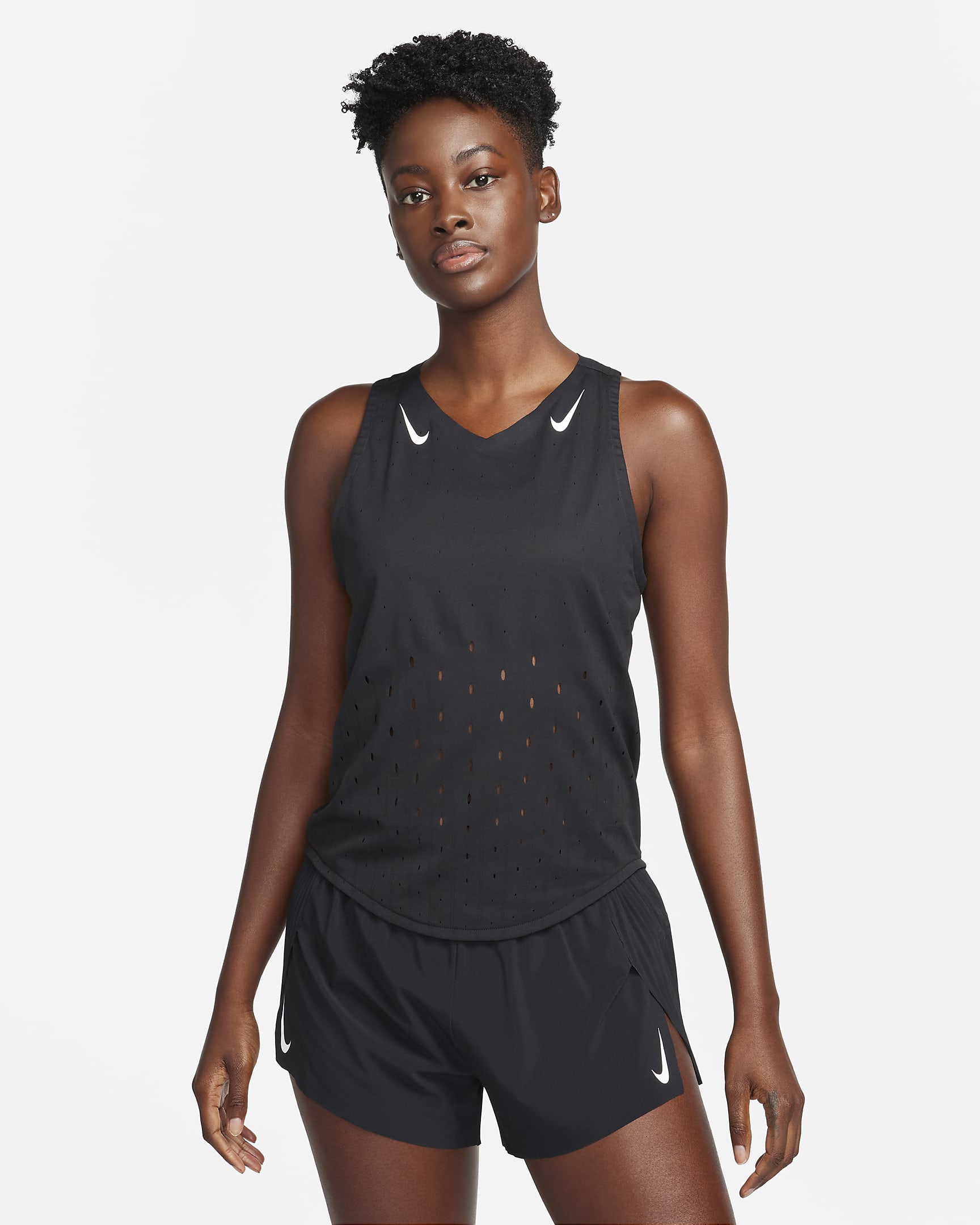 Nike AeroSwift Dri-FIT ADV hardloopsinglet voor dames - Zwart/Wit/Wit