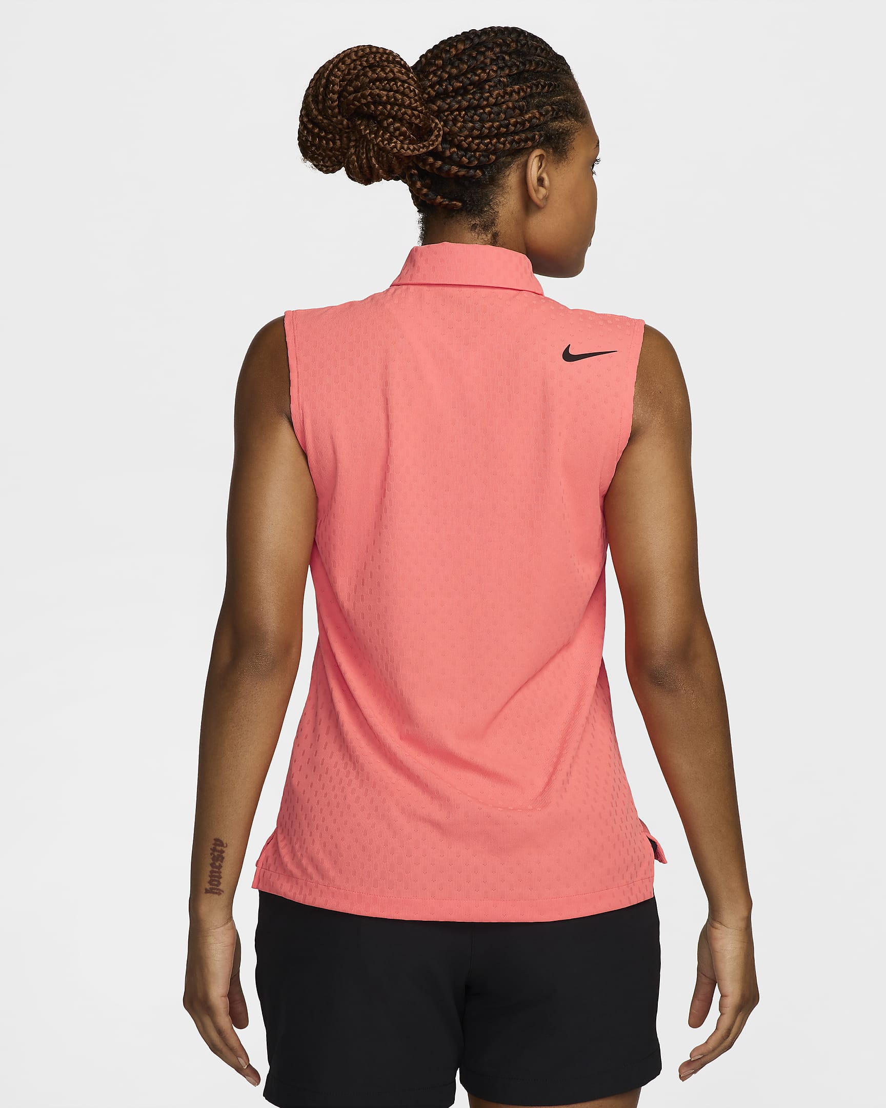 Nike Tour Dri-FIT ADV mouwloze golfpolo voor dames - Light Wild Mango/Zwart