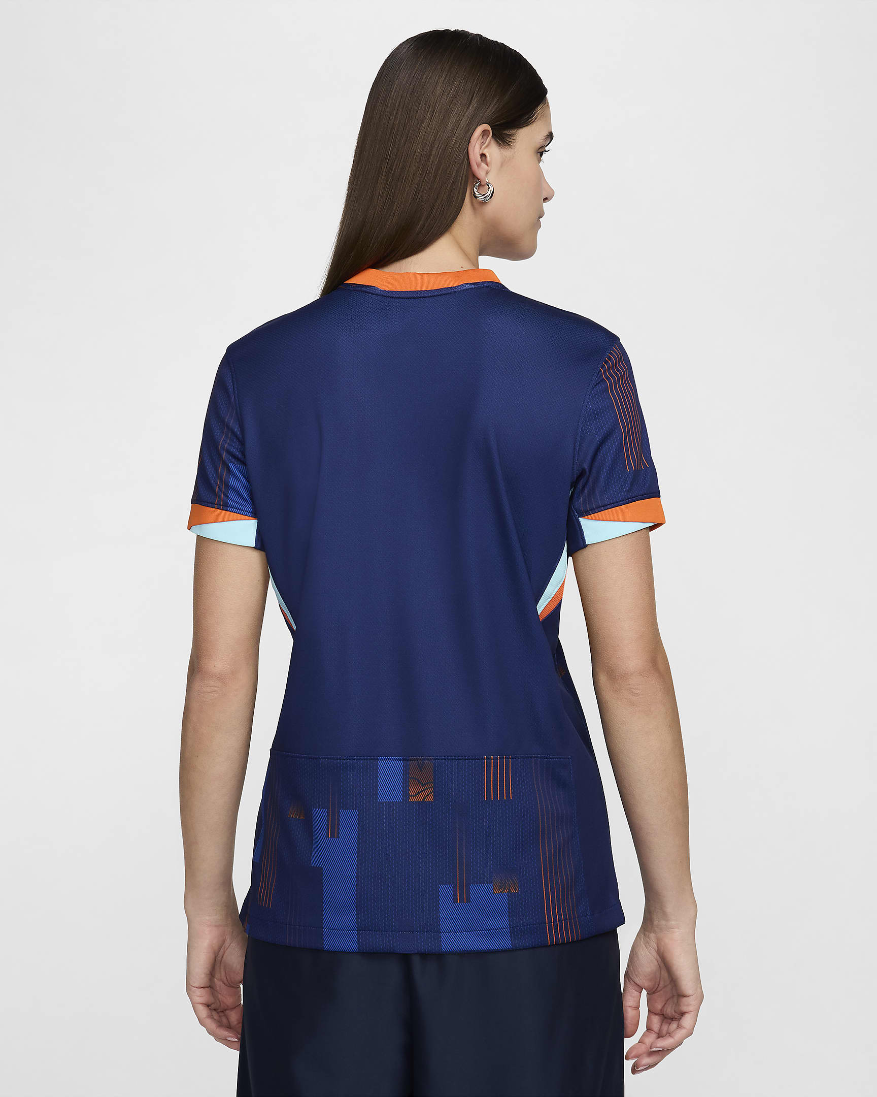 Netherlands (Men's Team) 2024/25 Stadium Away Women's Nike Dri-FIT Football Replica Shirt - Blue Void/Safety Orange/Copa/White