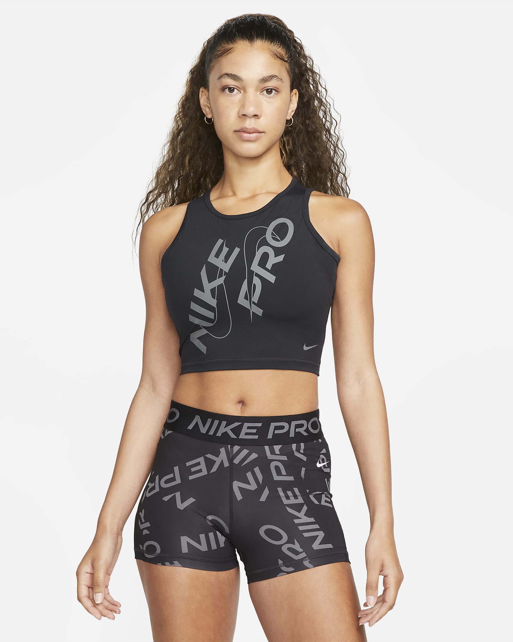 Nike Pro Dri-FIT cropped tanktop voor dames - Zwart/Iron Grey