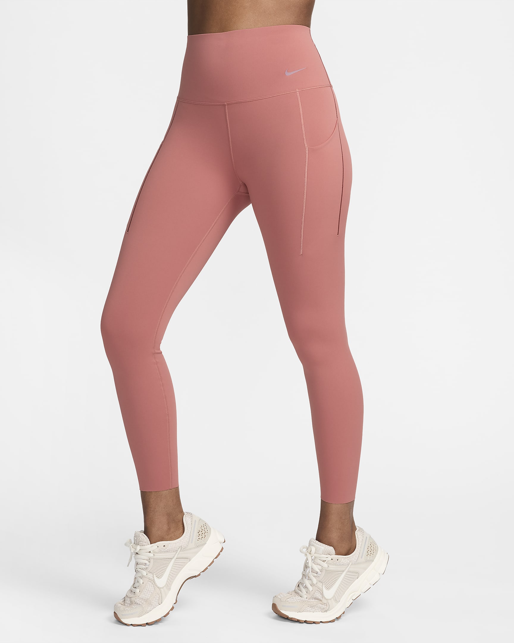 Nike Universa Women's Medium-Support High-Waisted 7/8 Leggings with Pockets - Canyon Pink/Black