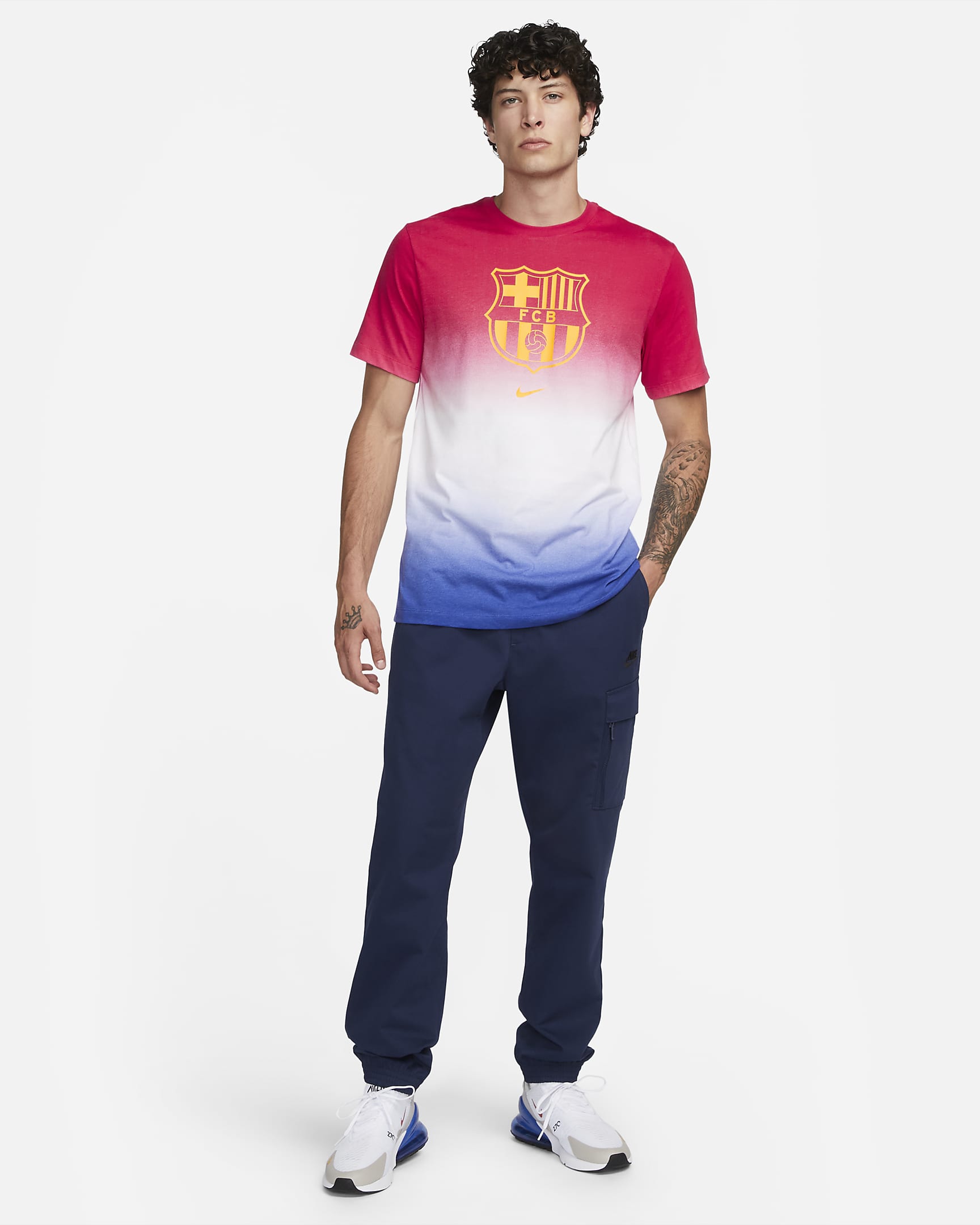 FC Barcelona Crest Men's Nike Soccer T-Shirt - White/Noble Red/Deep Royal Blue/Amarillo