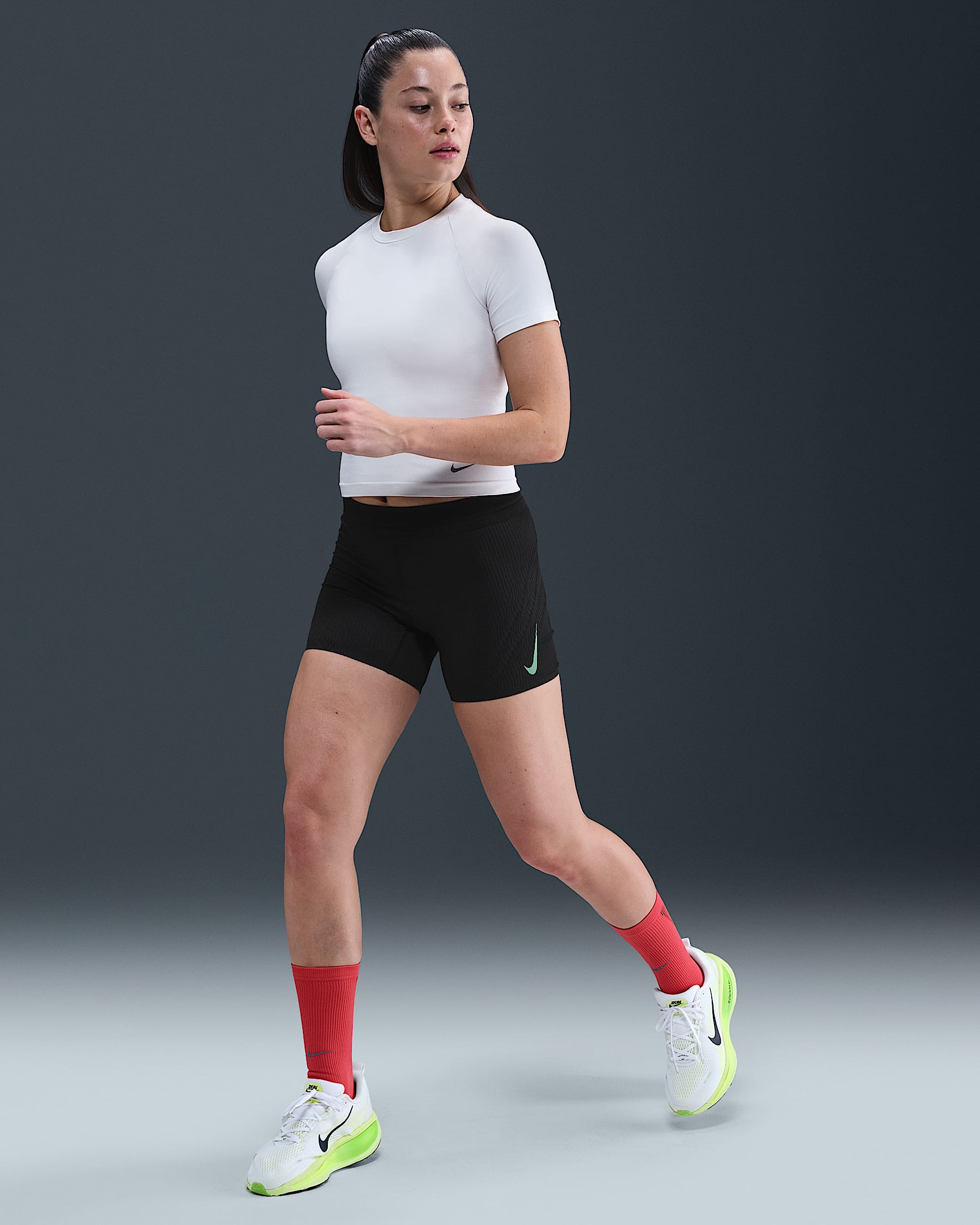 Nike AeroSwift Women's Dri-FIT ADV Mid-Rise 8cm (approx.) Running Shorts - Black/Black/Aster Pink/Green Shock